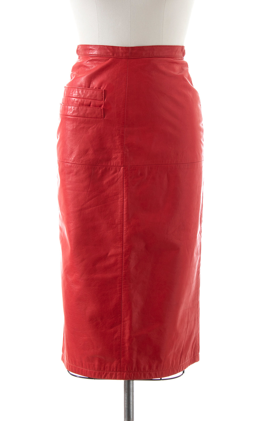 1980s TANNERY WEST Red Leather Pencil Skirt | x-small