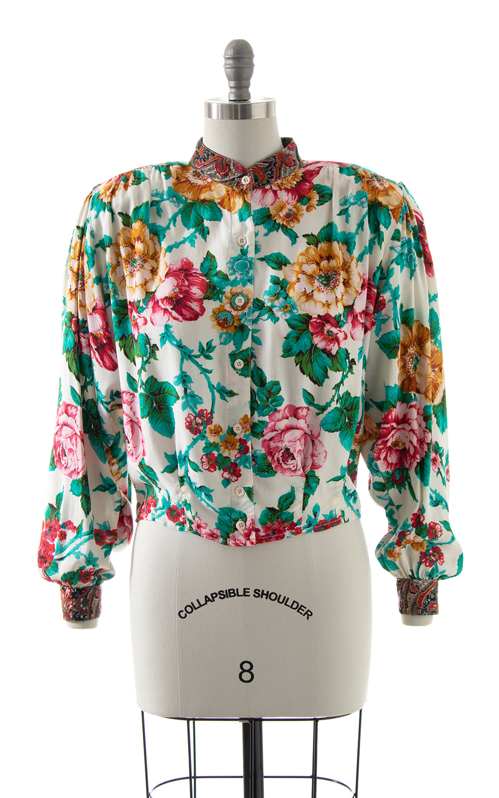 1980s Carole Little Floral Rayon Blouse BirthdayLifeVintage