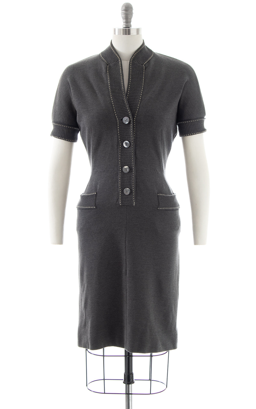 1950s Knit Wool Wiggle Dress with Pockets | small/medium