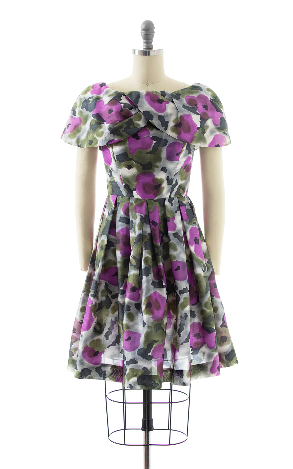 1950s Silk Floral Watercolor Dress | x-small/small