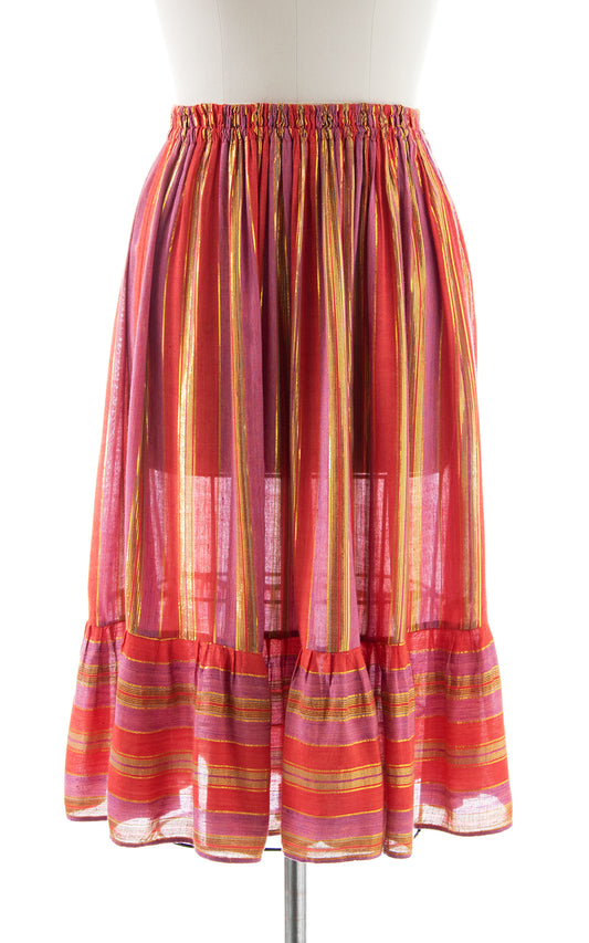 1970s Metallic Striped Tiered Prairie Skirt | xs-xl