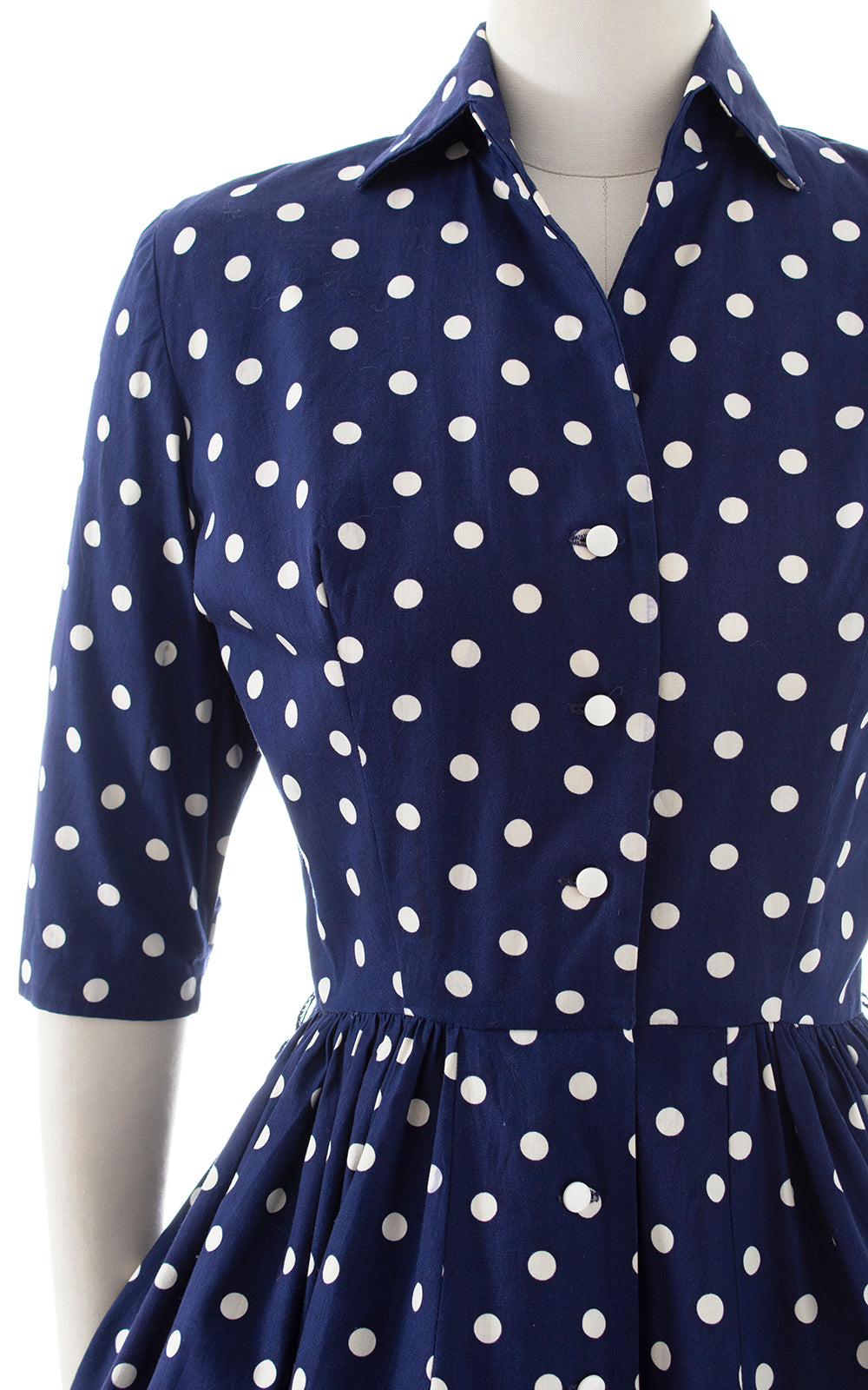 1950s Polka Dot Cotton Shirtwaist Dress | small