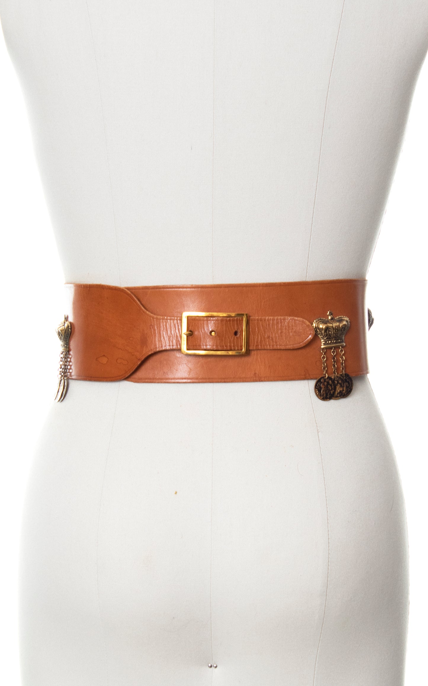 Vintage 60s 1960s Crowns Novelty Brown Leather Cinch Belt Birthday Life Vintage