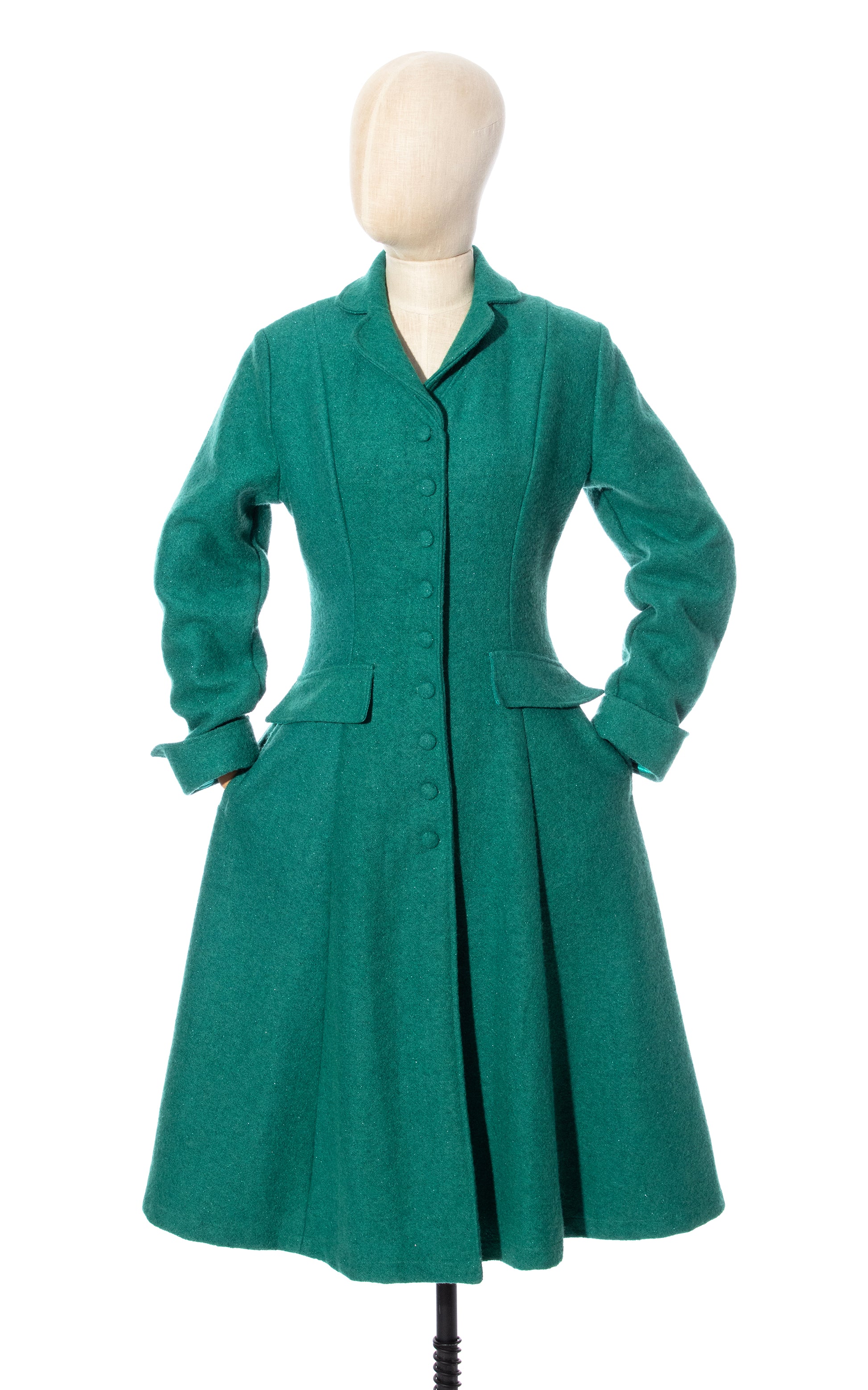 Vintage Style MODERN 1950s Style Tatyana Metallic Green Princess Coat Birthday Life Vintage
