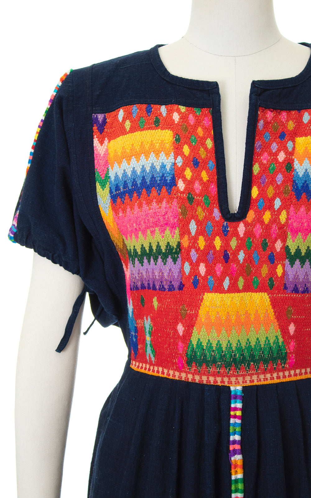 Vintage 1970s Rainbow Embroidered Guatemalan Huipil Maxi Dress by Birthday Life Vintage