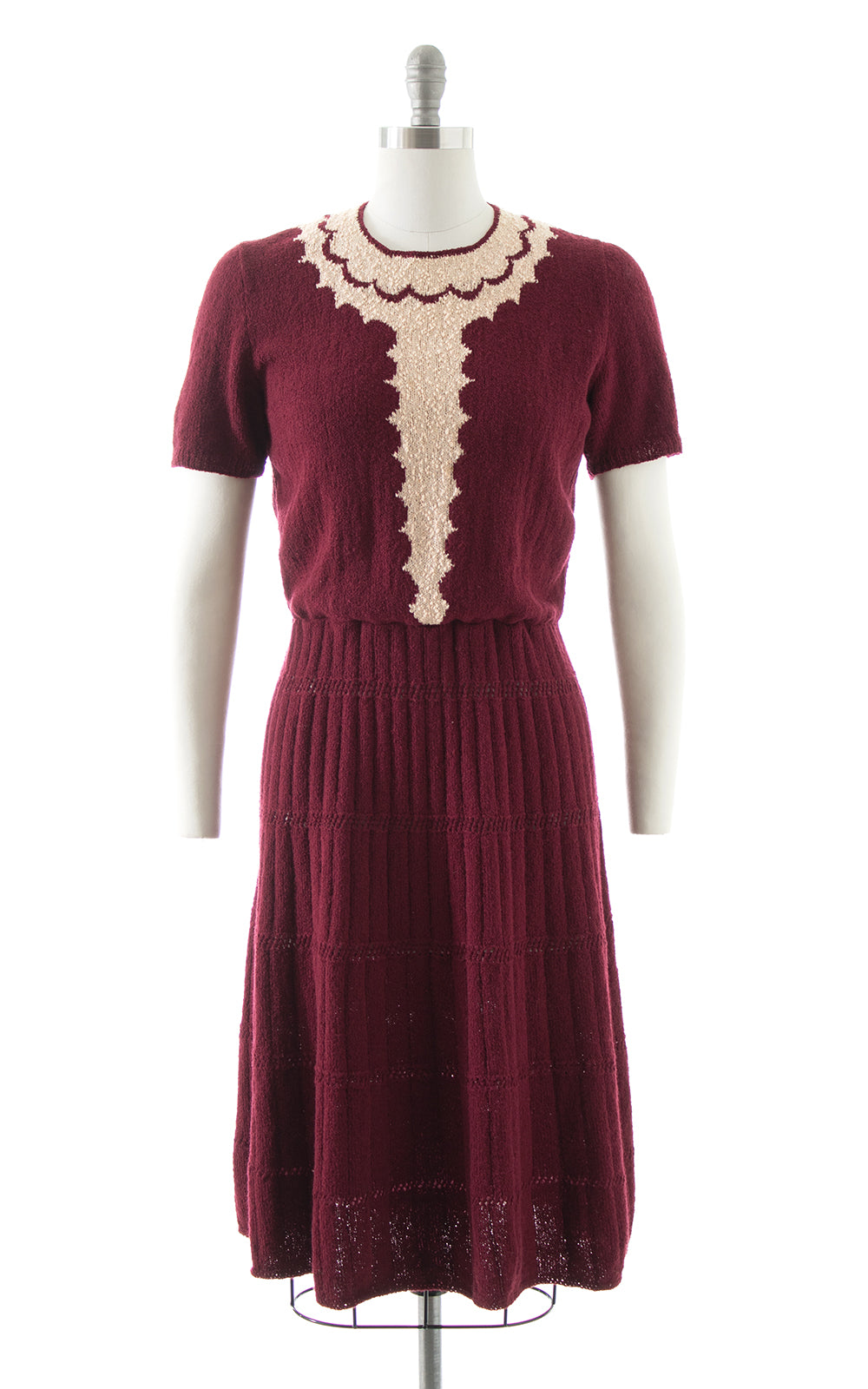 1950s Metallic Scalloped Knit Wool Sweater Dress BirthdayLifeVintage