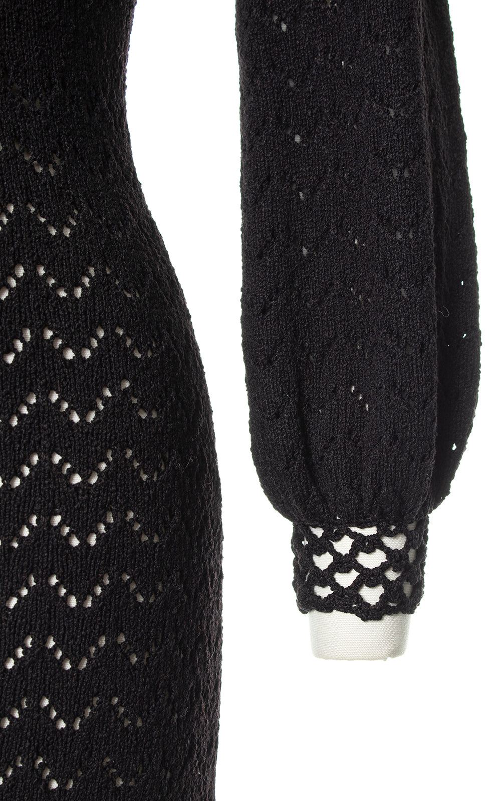 1970s Black Open Knit Sweater Dress | x-small/small Birthday Life Vintage 1970s Black Open Knit Sweater Dress | x-small/small Birthday Life Vintage