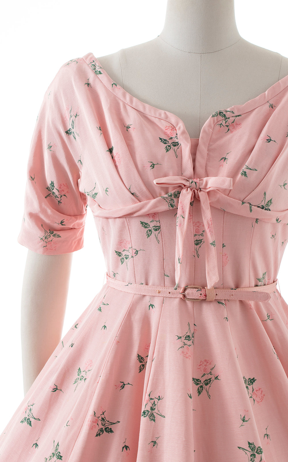 1950s Pink Rose Dress with Pockets | medium