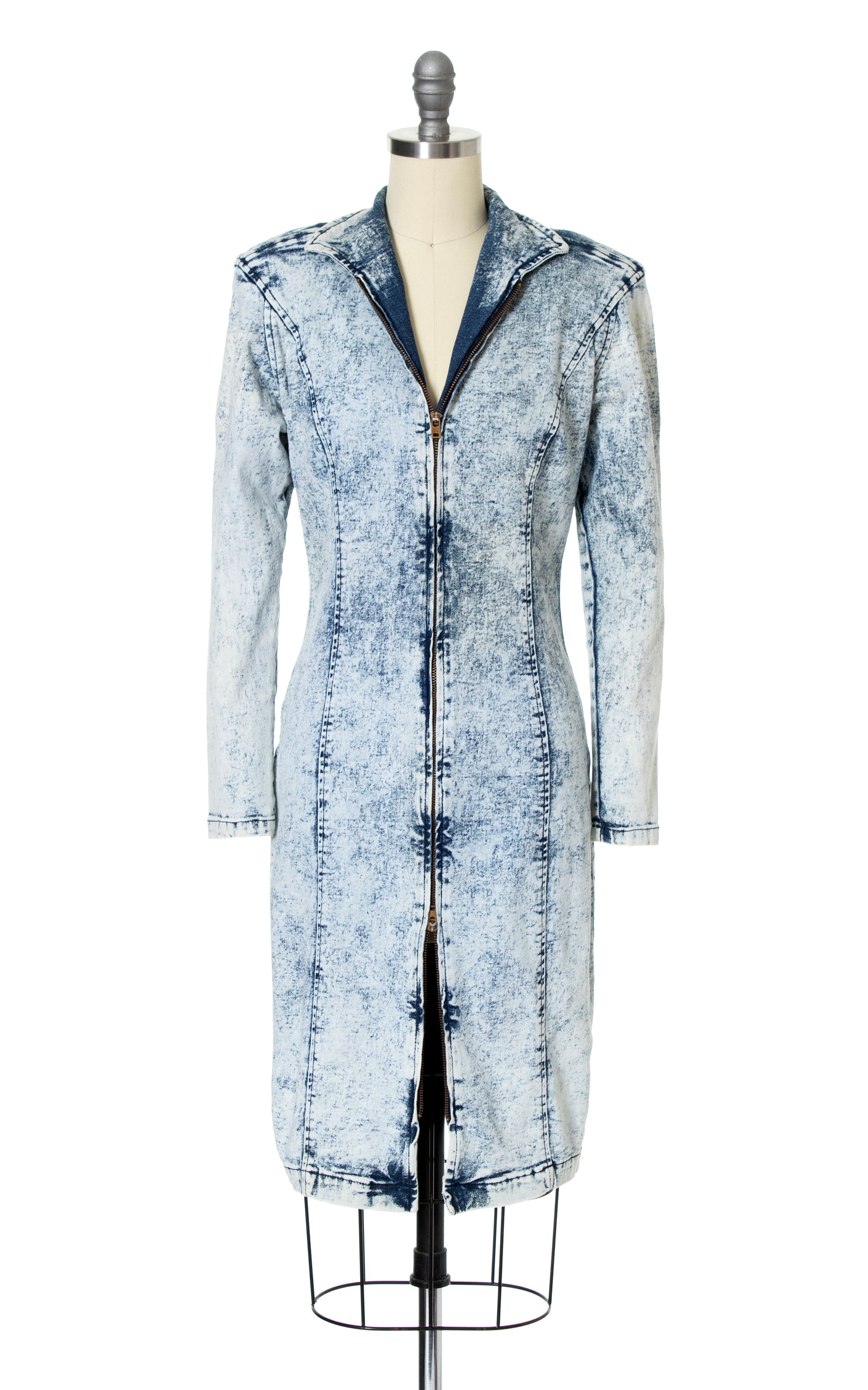 80s denim dress 1980s Acid Wash Denim Zip-Up Dress