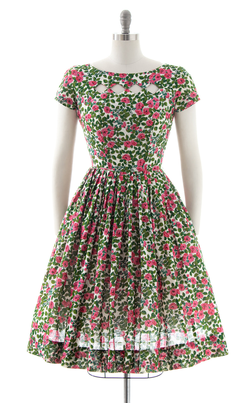 1950s Floral Keyhole Cotton Dress | small