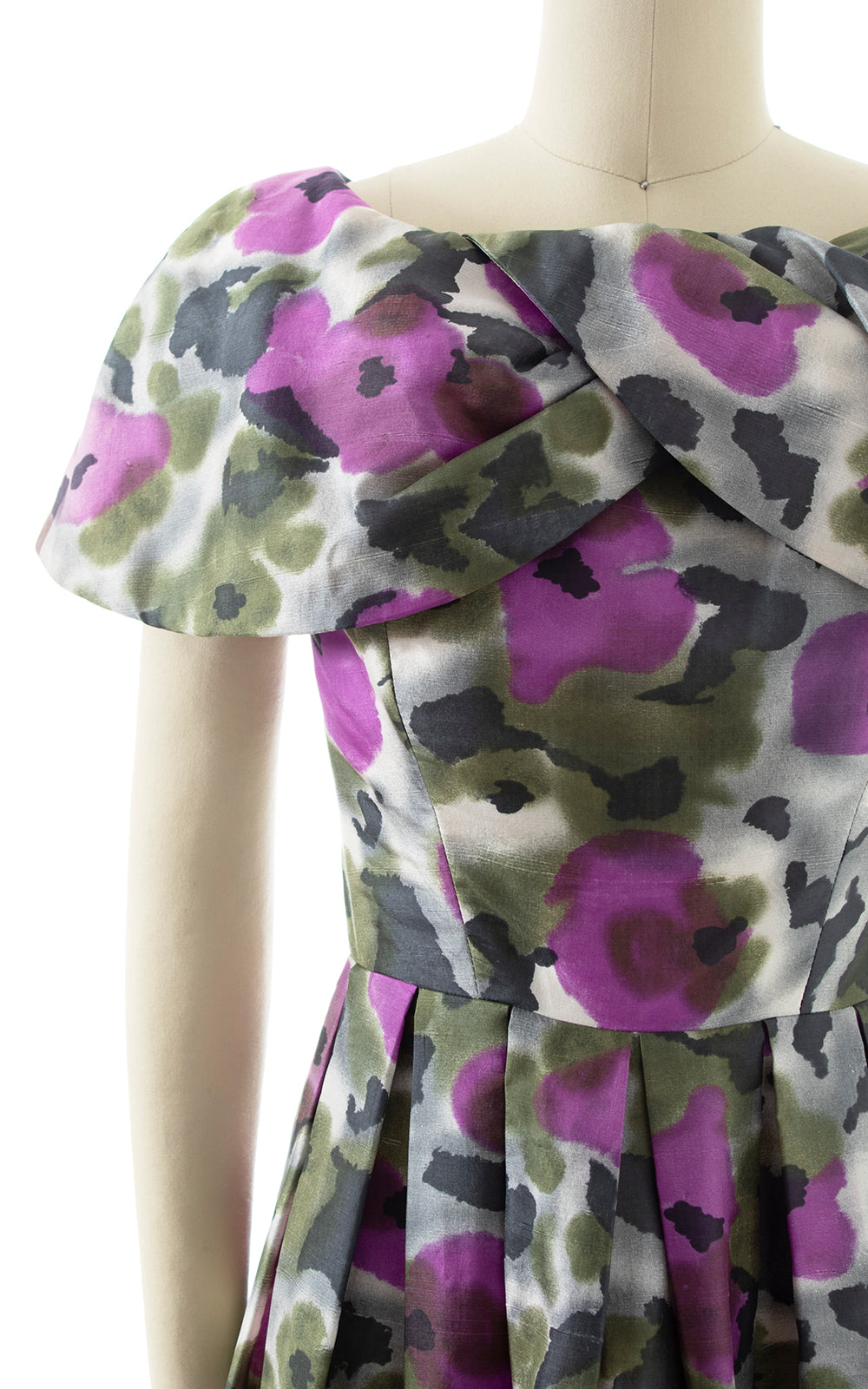 1950s Silk Floral Watercolor Dress | x-small/small