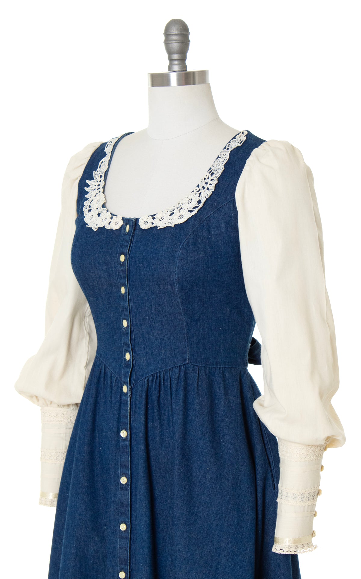 1970s Gunne Sax Style Denim Prairie Dress