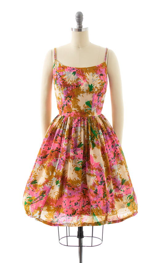 1960s Floral Silk Sundress | x-small