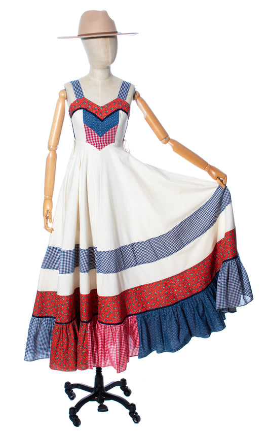 Vintage 70 1970s GUNNE SAX Patchwork Circle Skirt Maxi Dress Sundress Birthday Life Vintage