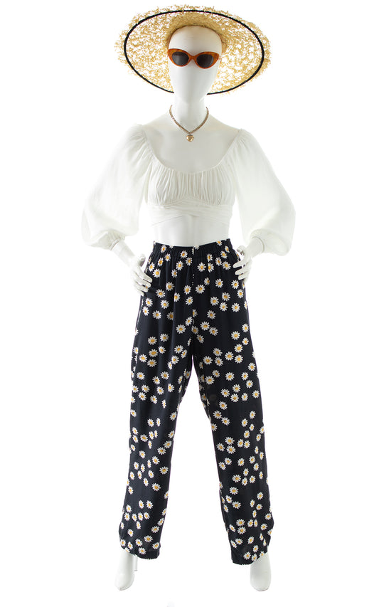 1990s Carol Anderson Daisy Print Rayon Pants BirthdayLifeVintage