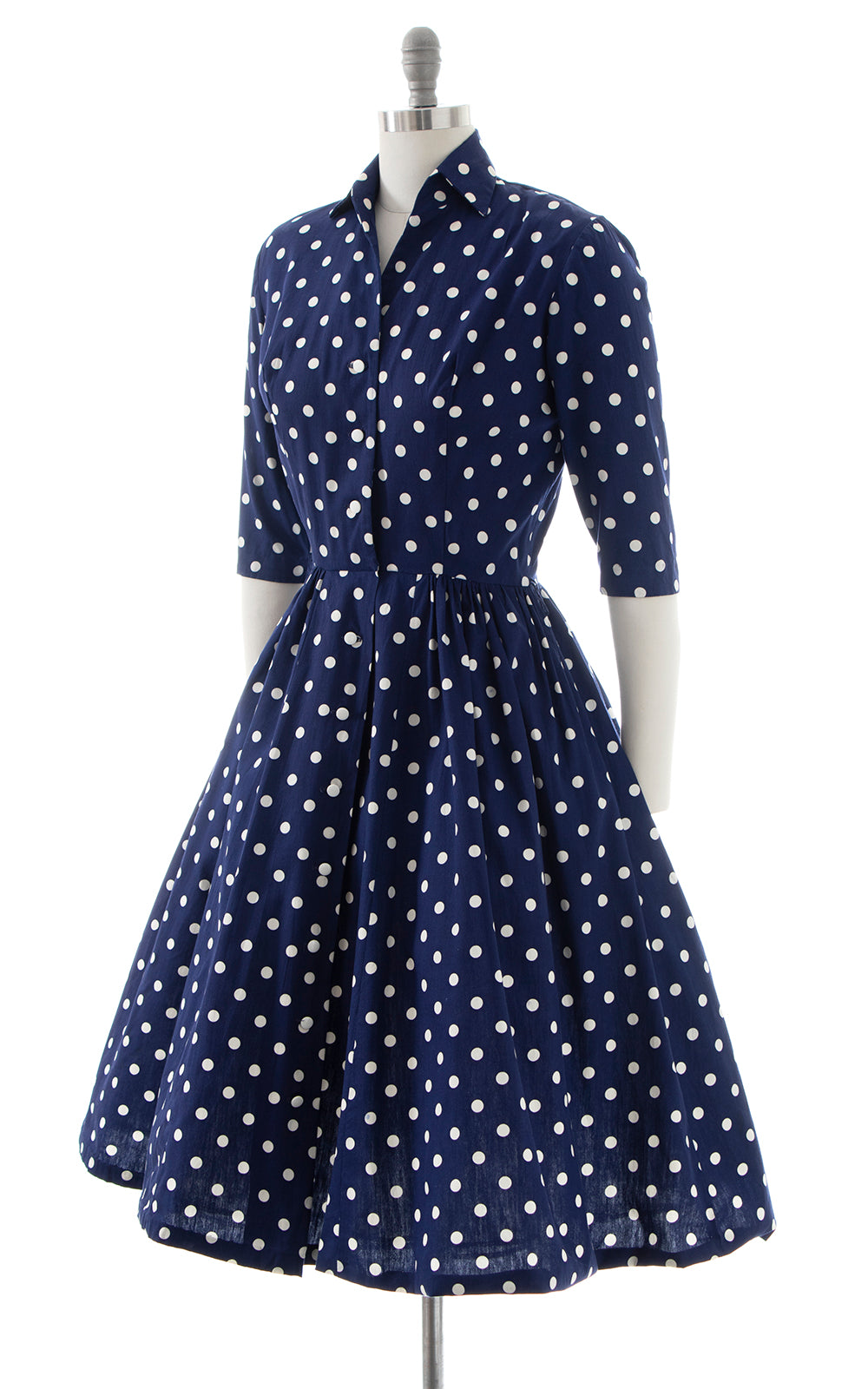 1950s Polka Dot Cotton Shirtwaist Dress | small Birthday Life Vintage 1950s Polka Dot Cotton Shirtwaist Dress | small Birthday Life Vintage