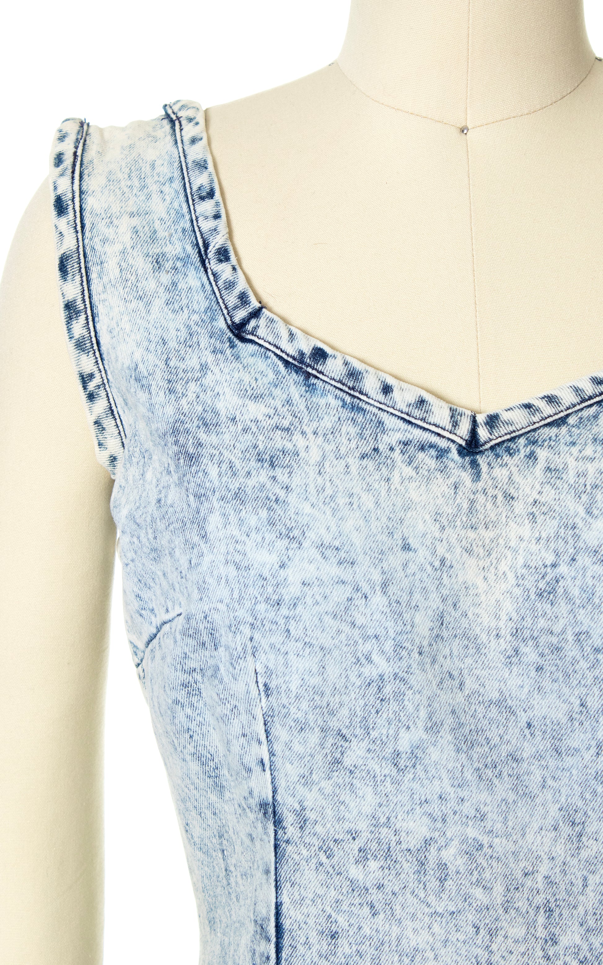 Vintage 80s 1980s Fredericks of Hollywood Acid Wash Denim Wiggle Dress Sundress BirthdayLifeVintage