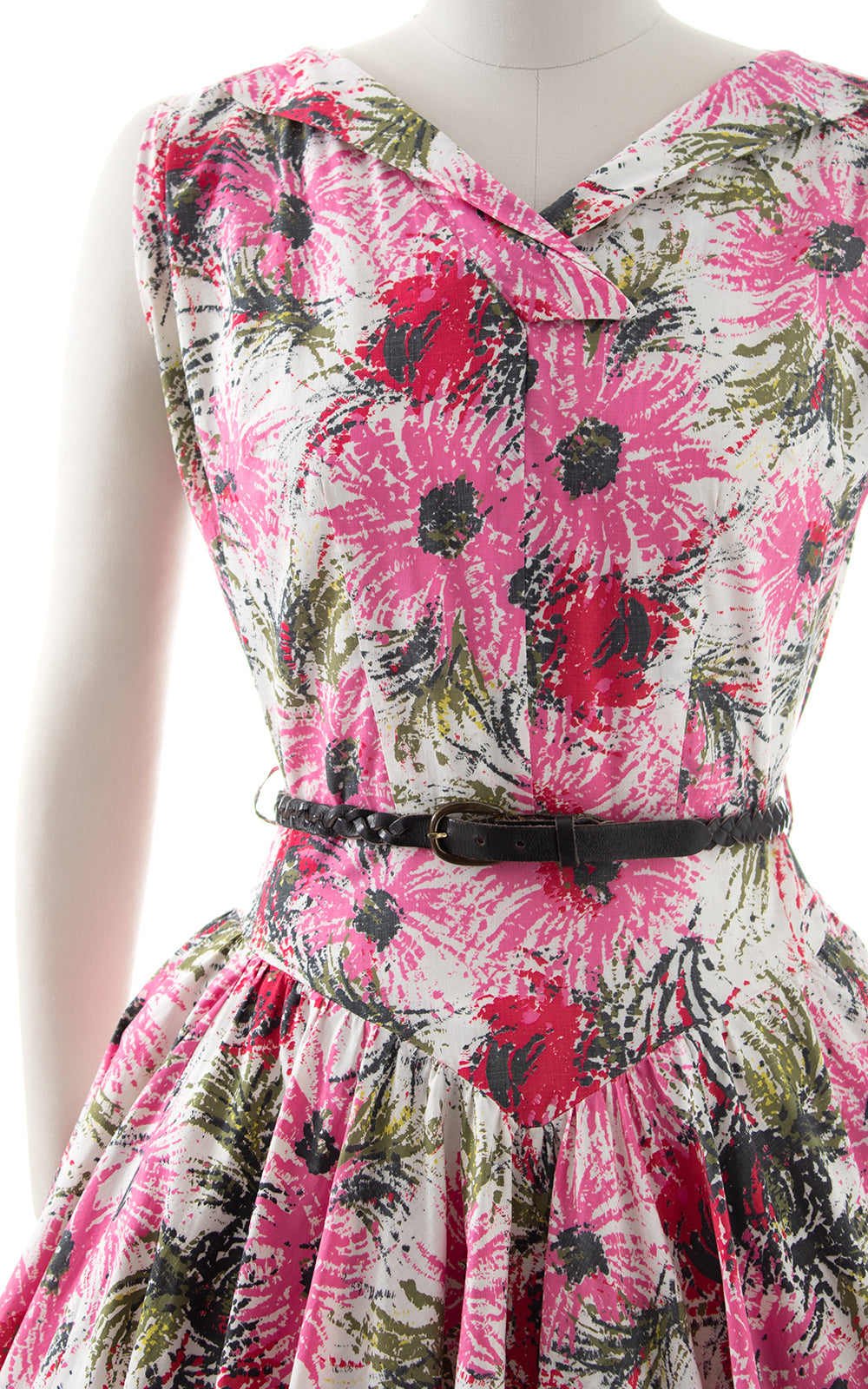 1950s Floral Drop Waist Circle Skirt Dress | medium