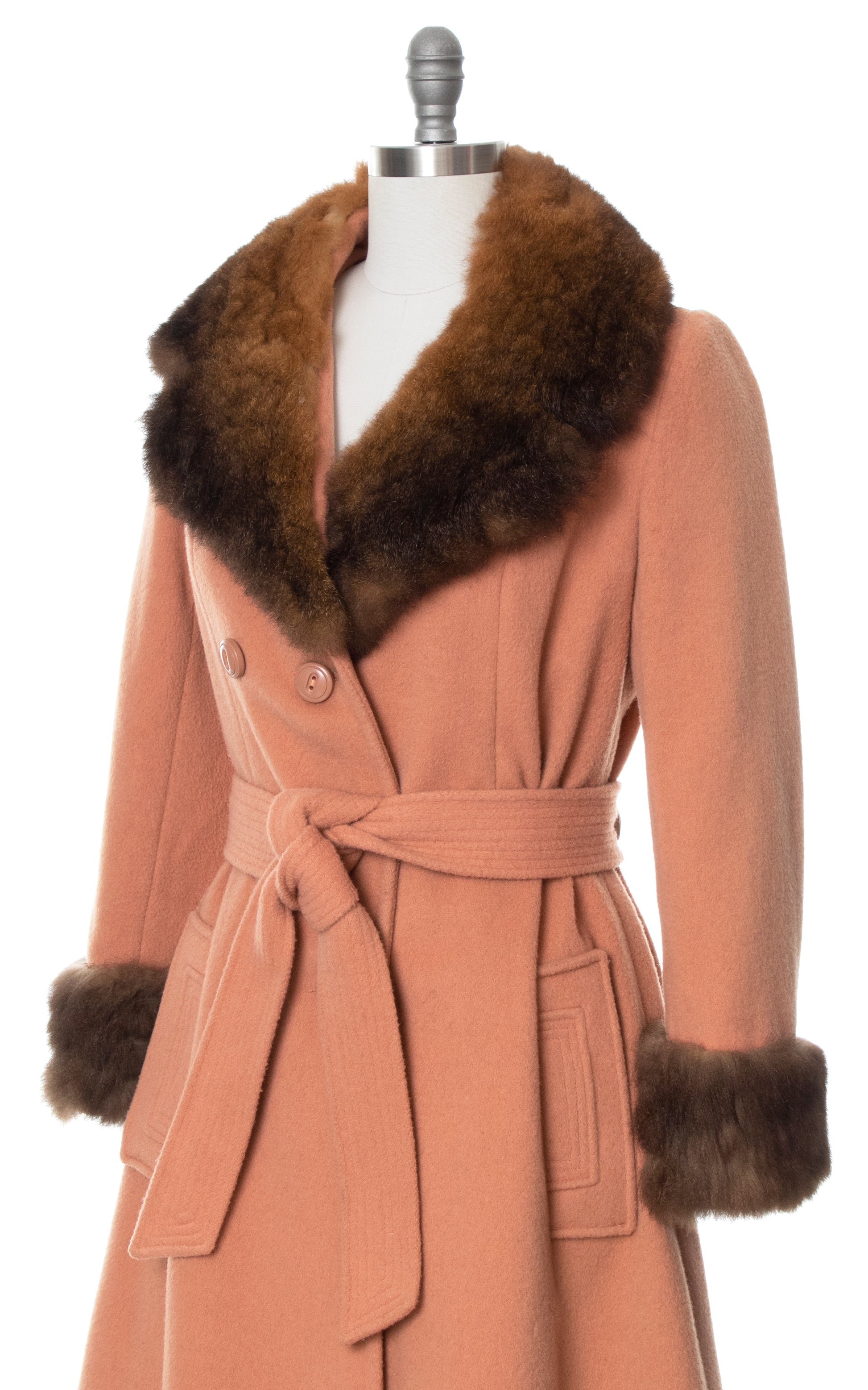 Vintage 70s 1970s Fur Trim & Dusty Rose Pink Wool Princess Coat Birthday Life Vintage