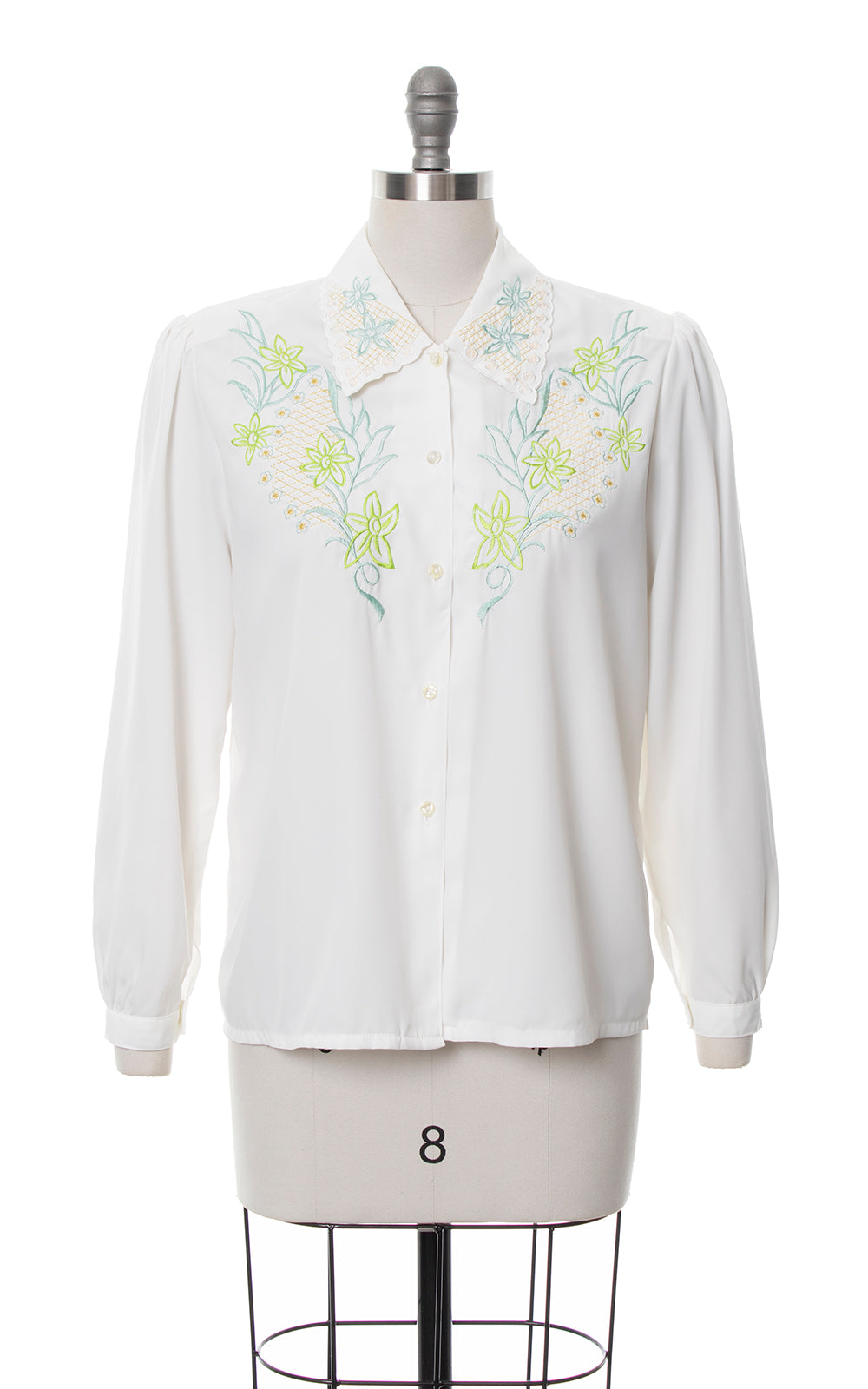 1980s Floral Embroidered White Blouse | medium