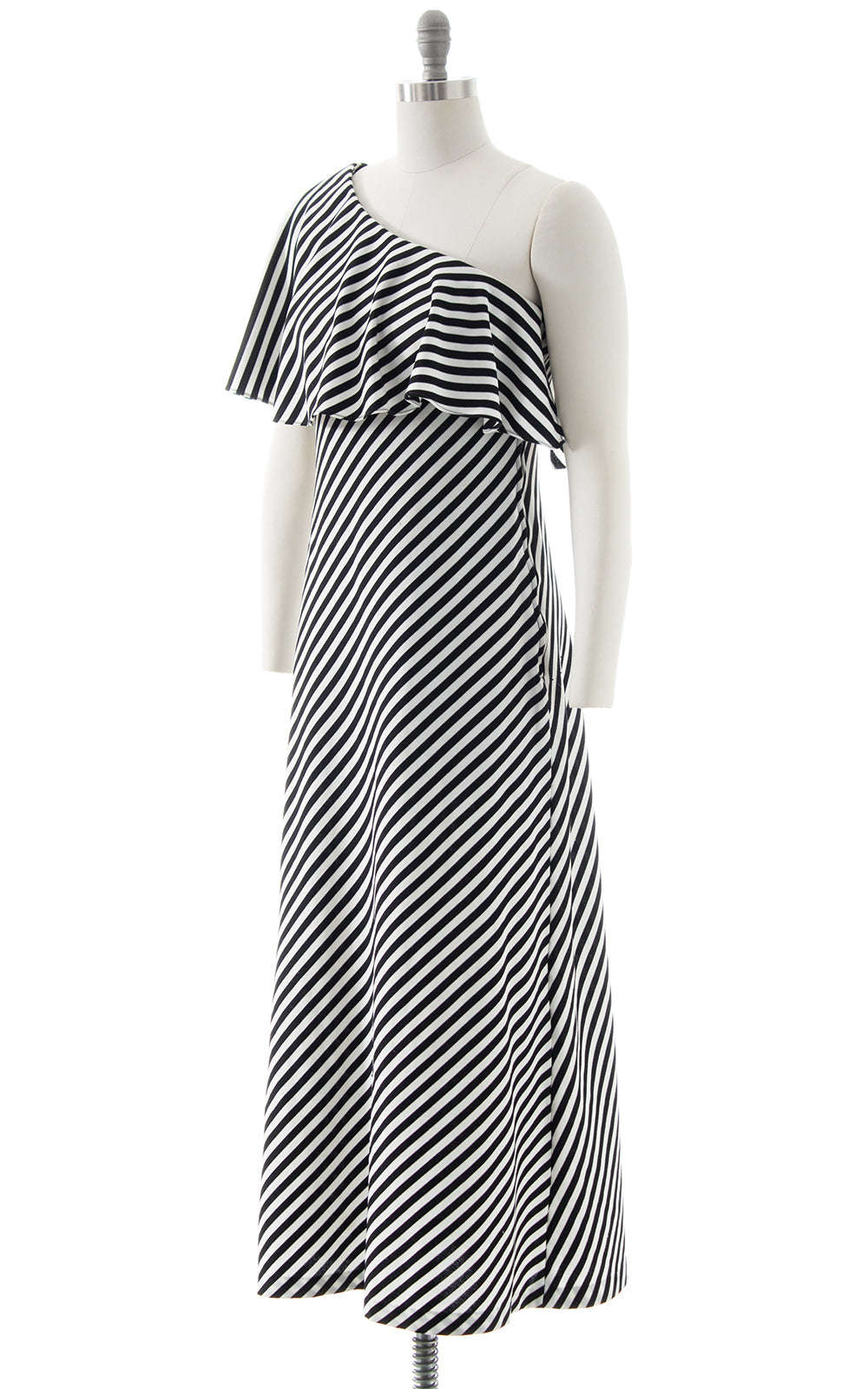 1970s Striped One Shoulder Maxi Dress | small/medium