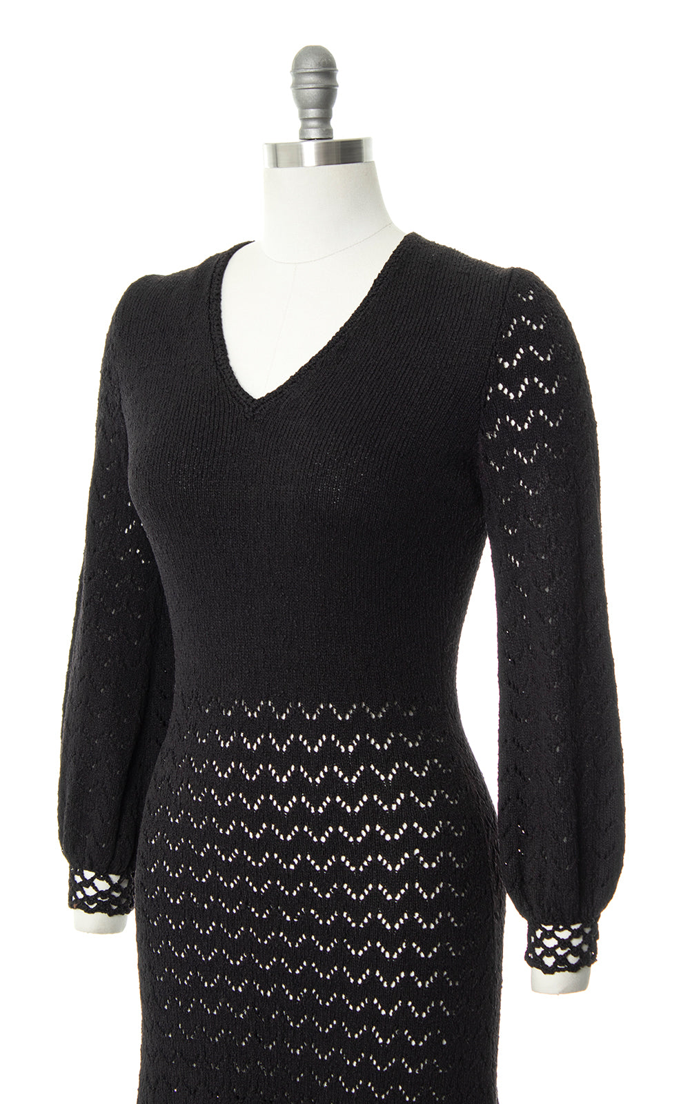 1970s Black Open Knit Sweater Dress