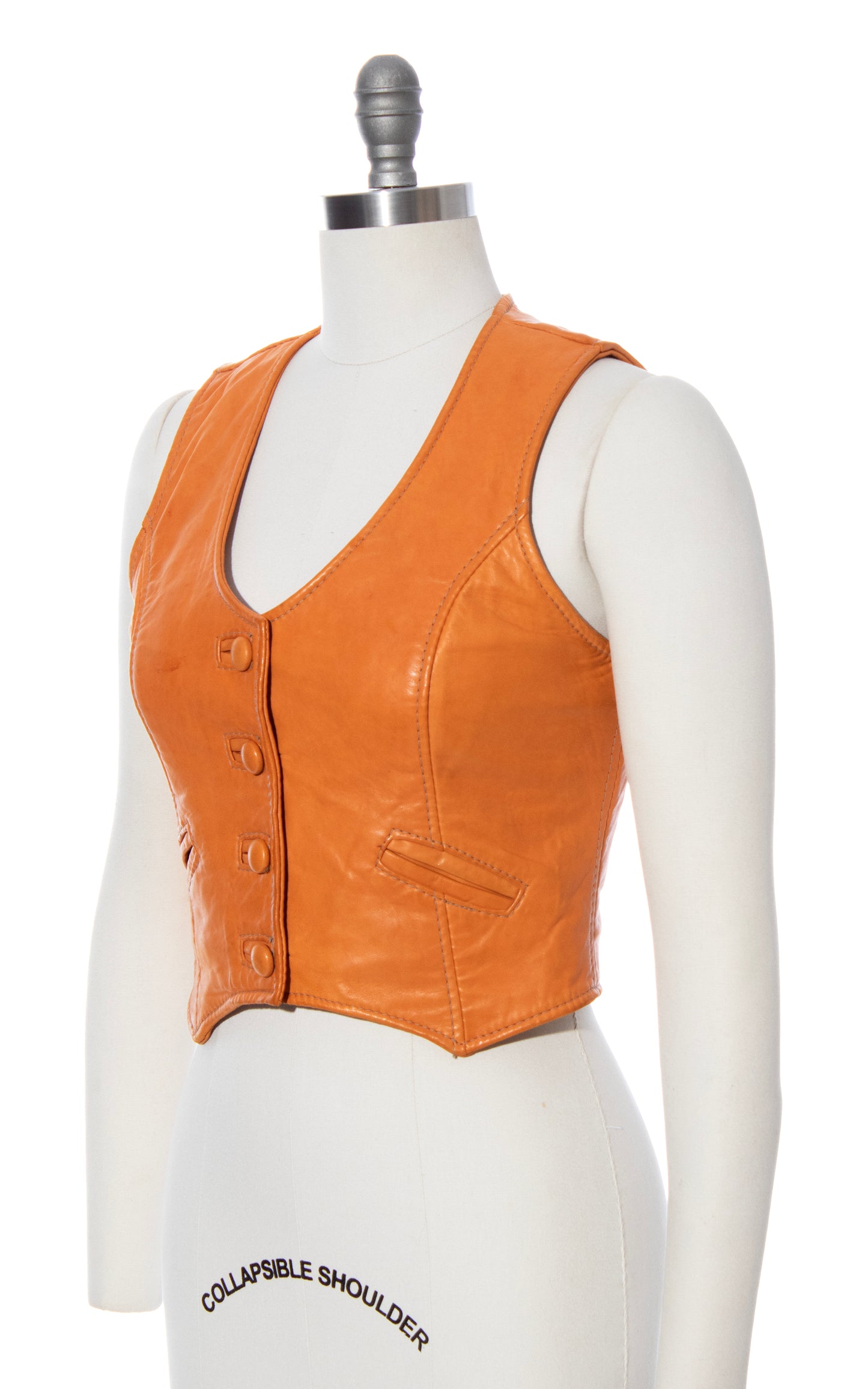 Vintage 70s 1970s Buttery Soft Brown Genuine Leather Cropped Boho Vest BirthdayLifeVintage