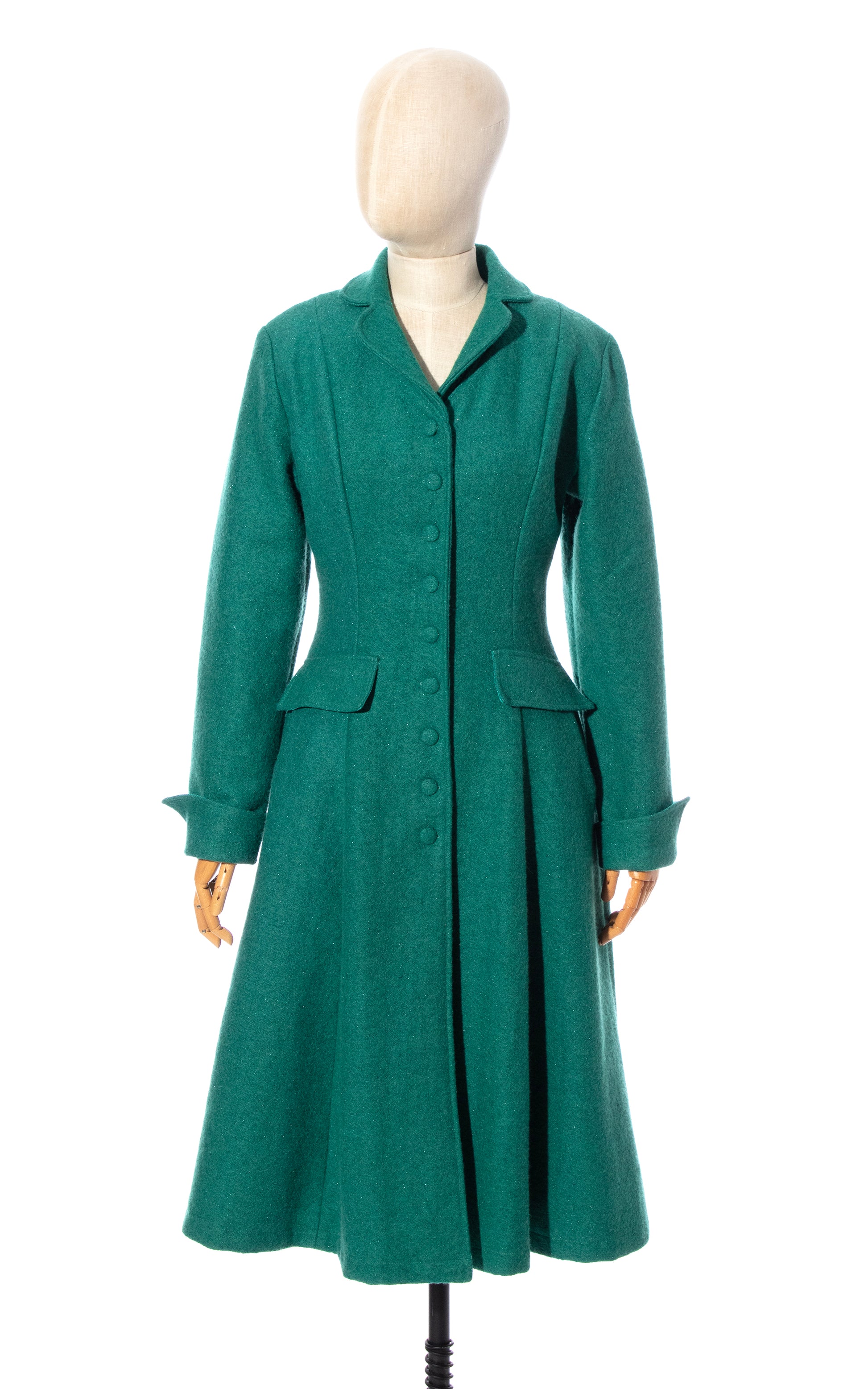 MODERN 1950s Style Tatyana Metallic Green Princess Coat | small/medium Birthday Life Vintage MODERN 1950s Style Tatyana Metallic Green Princess Coat | small/medium Birthday Life Vintage