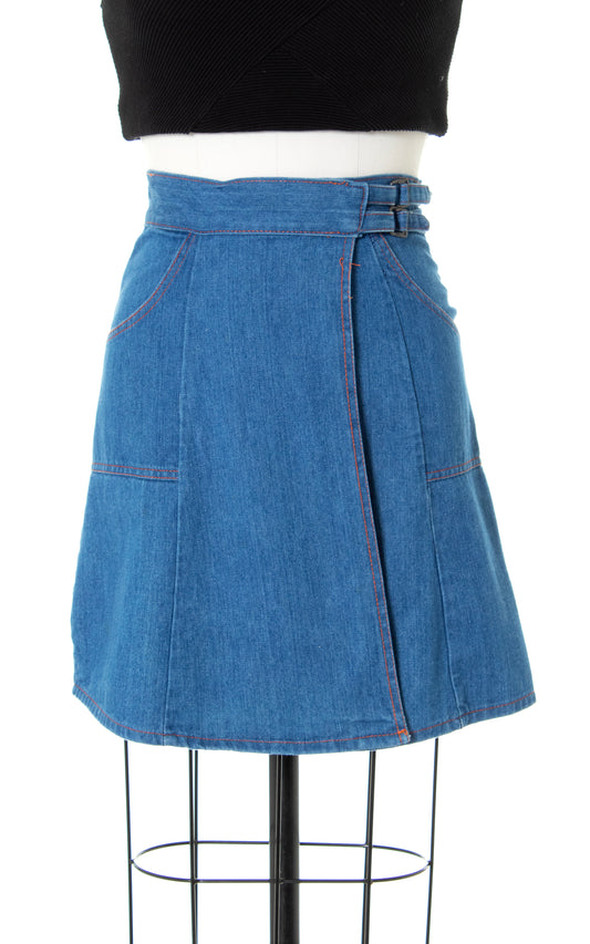 1970s Buckled Denim Mini Skirt | small