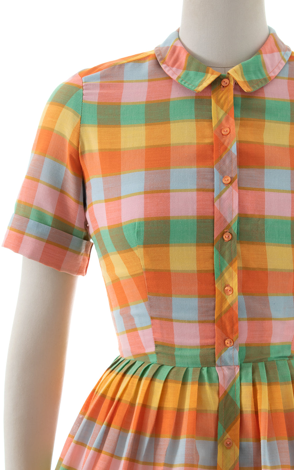 1950s 1960s Rainbow Plaid Shirtwaist Dress | small