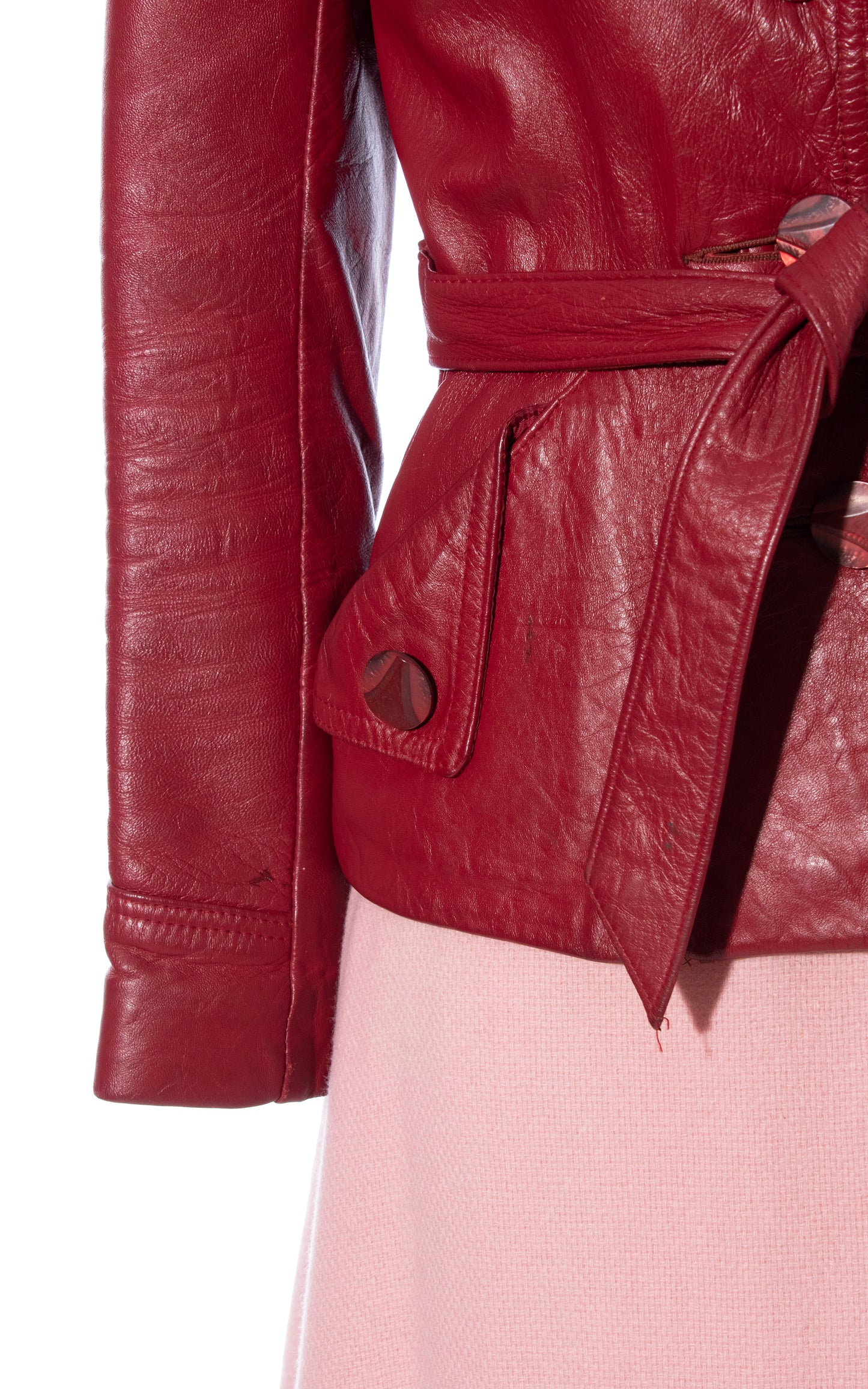 Vintage 70s 1970s Rustic Red Leather Boho Belted Jacket BirthdayLifeVintage