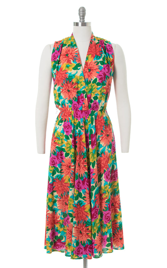 1990s Floral Rayon Fit and Flare Sundress