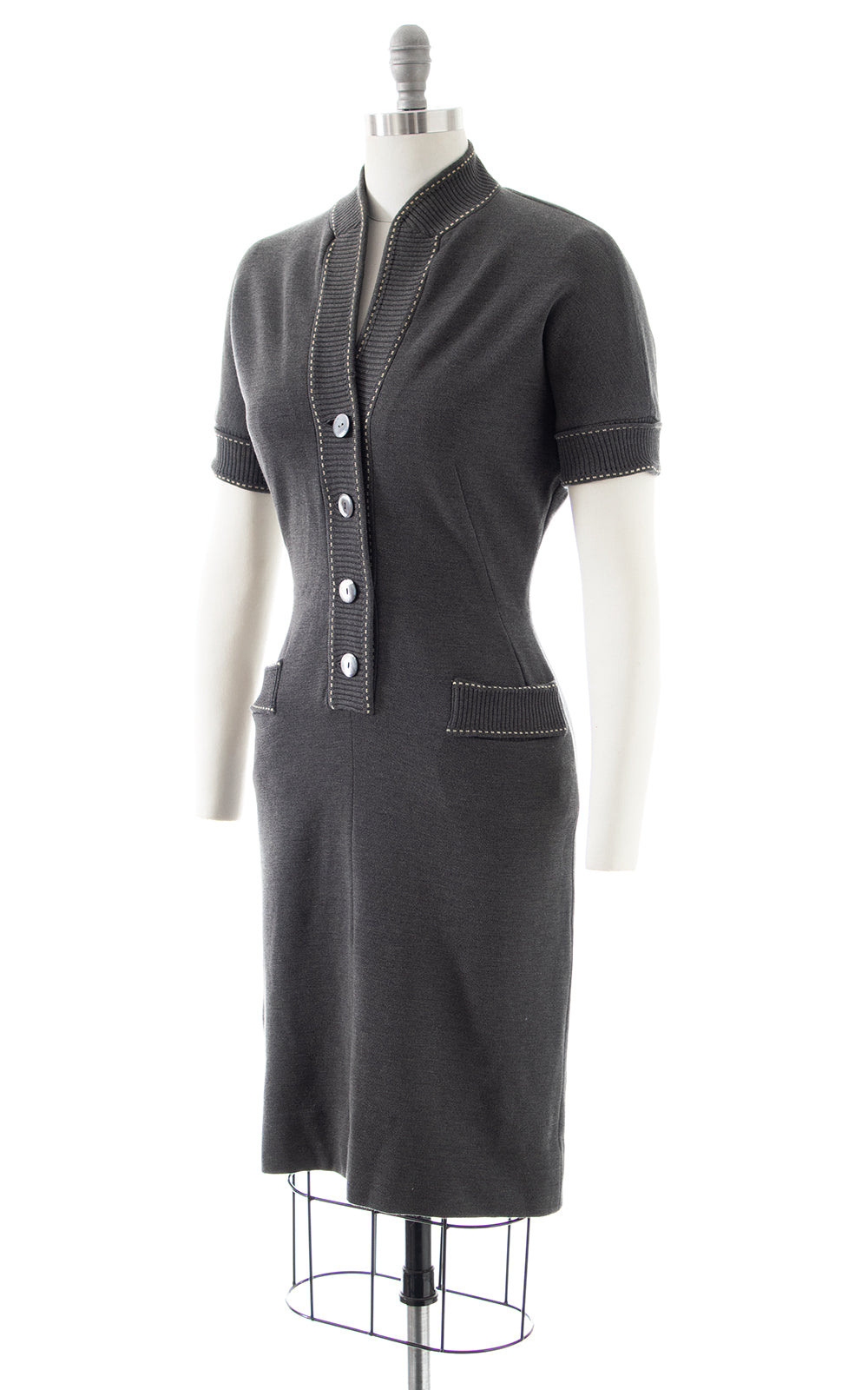 1950s Knit Wool Wiggle Dress with Pockets | small/medium