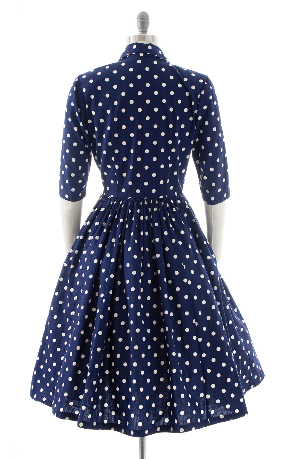 1950s Polka Dot Cotton Shirtwaist Dress | small