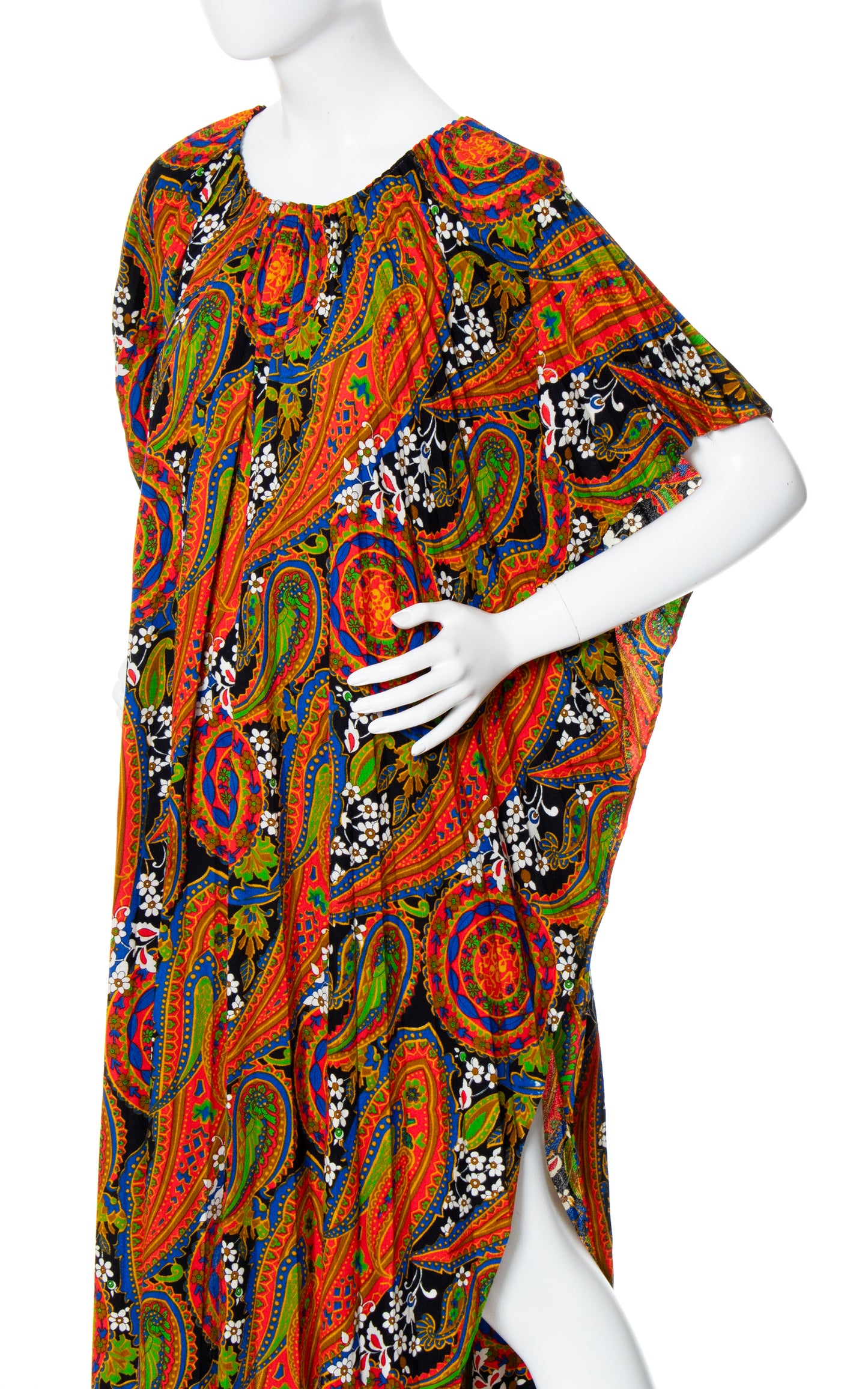 Vintage 70s 1970s Floral Paisley Pleated Kaftan Psychedelic Maxi Dress BirthdayLifeVintage