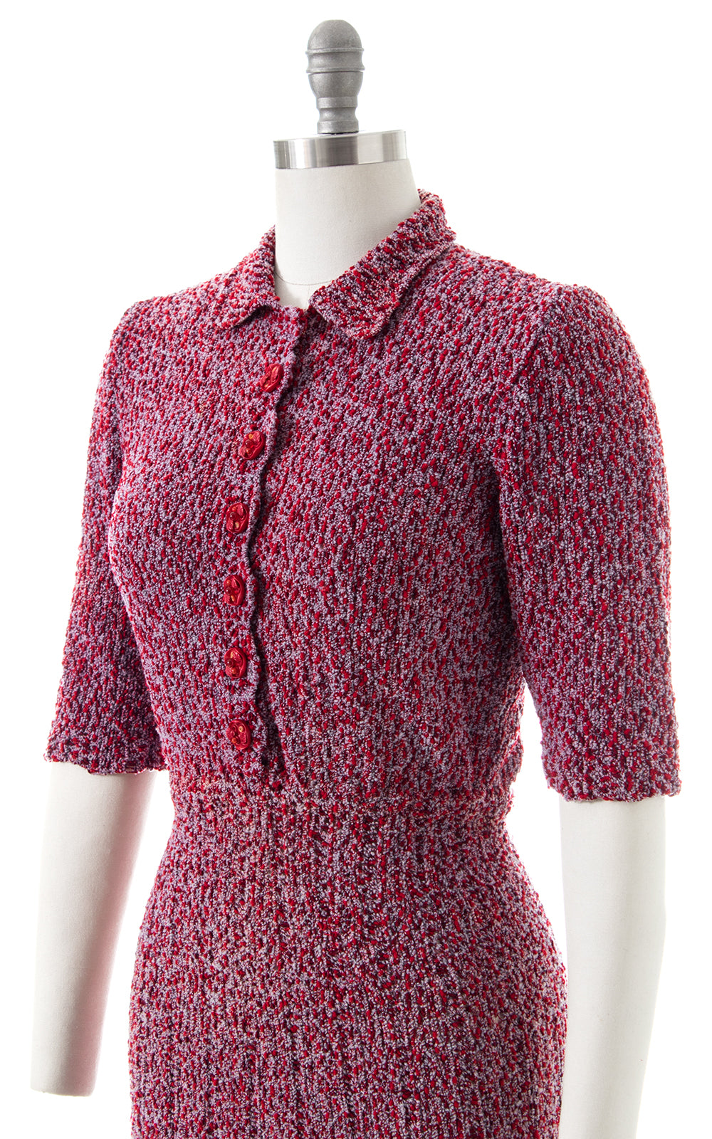 1940s Two Tone Flecked Knit Wool Dress