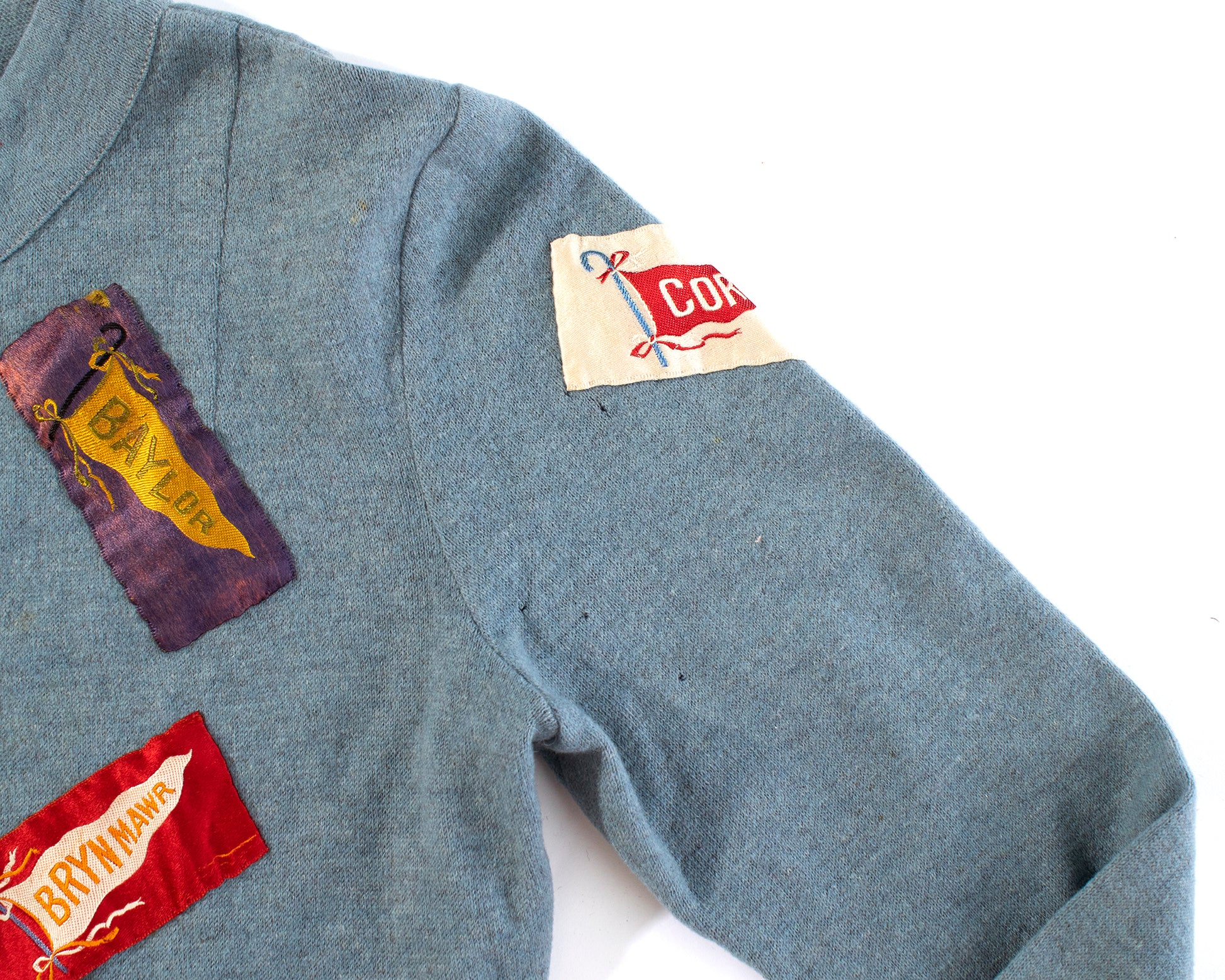 Vintage 40s 1940s Collegiate Novelty Print Appliqué Wool Blue Cardigan Birthday Life Vintage