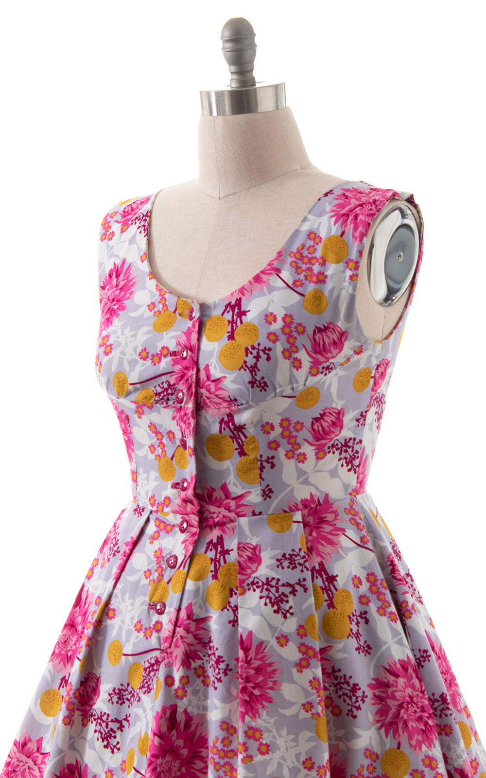 Modern 1950s Style Floral Cotton Shirtwaist Sundress BirthdayLifeVintage