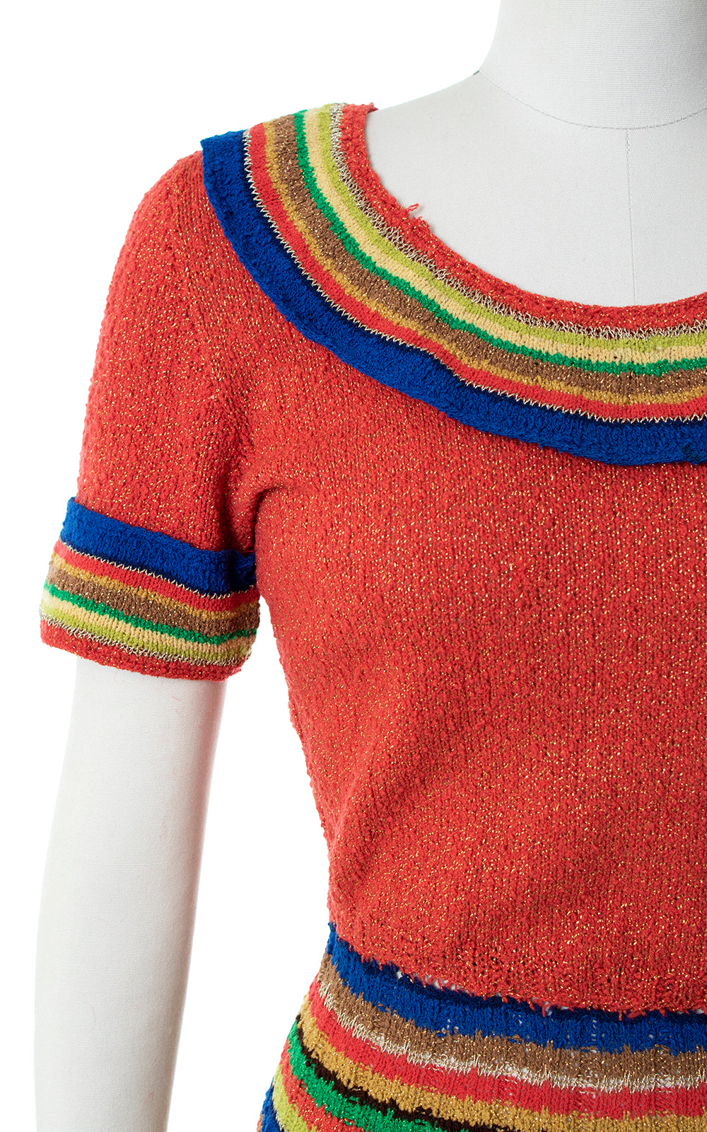 Vintage 1950s 50s Metallic Striped Knit Sweater Dress Birthday Life Vintage