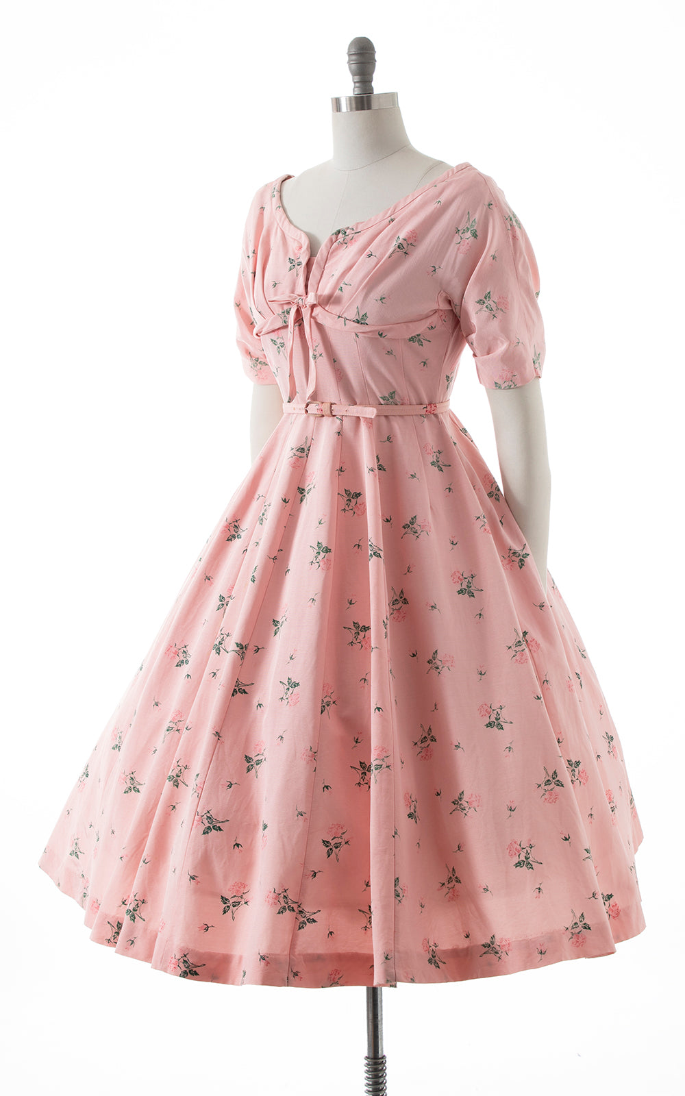 1950s Pink Rose Dress with Pockets | medium