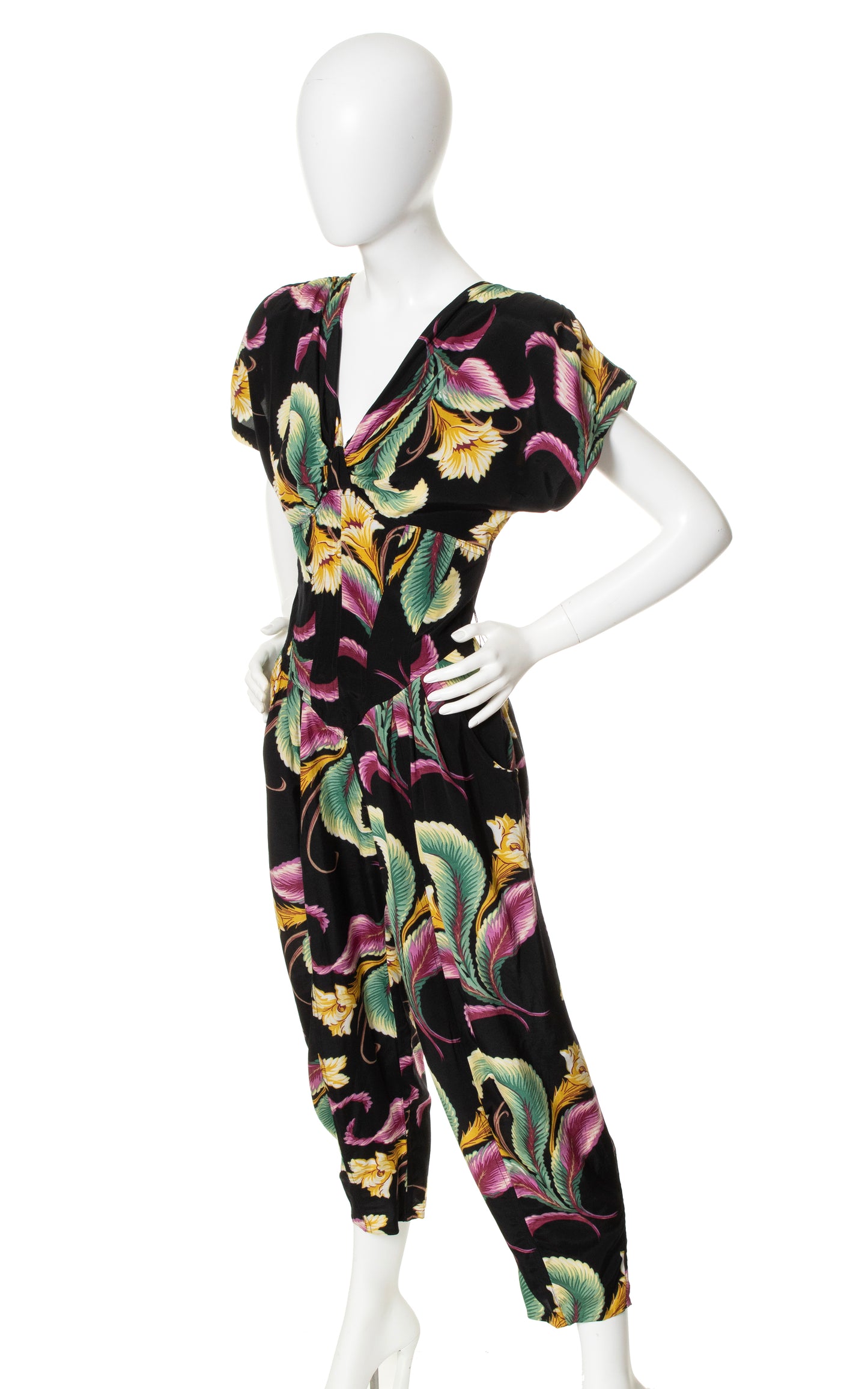 1980s KAREN ALEXANDER Tropical Rayon Jumpsuit | small/medium