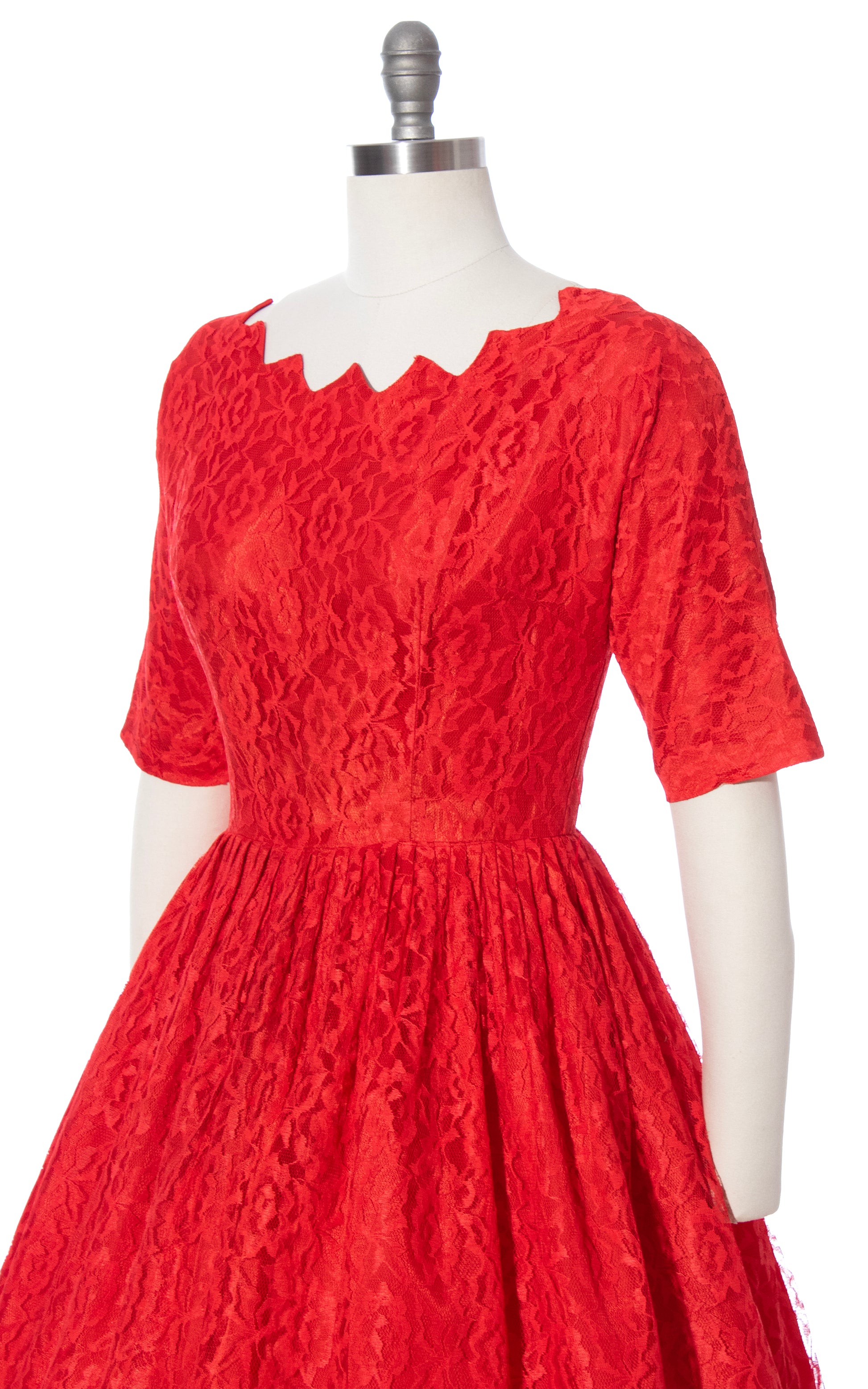 Vintage 50s 1950s Zig Zag Red Lace Party Dress Birthday Life Vintage