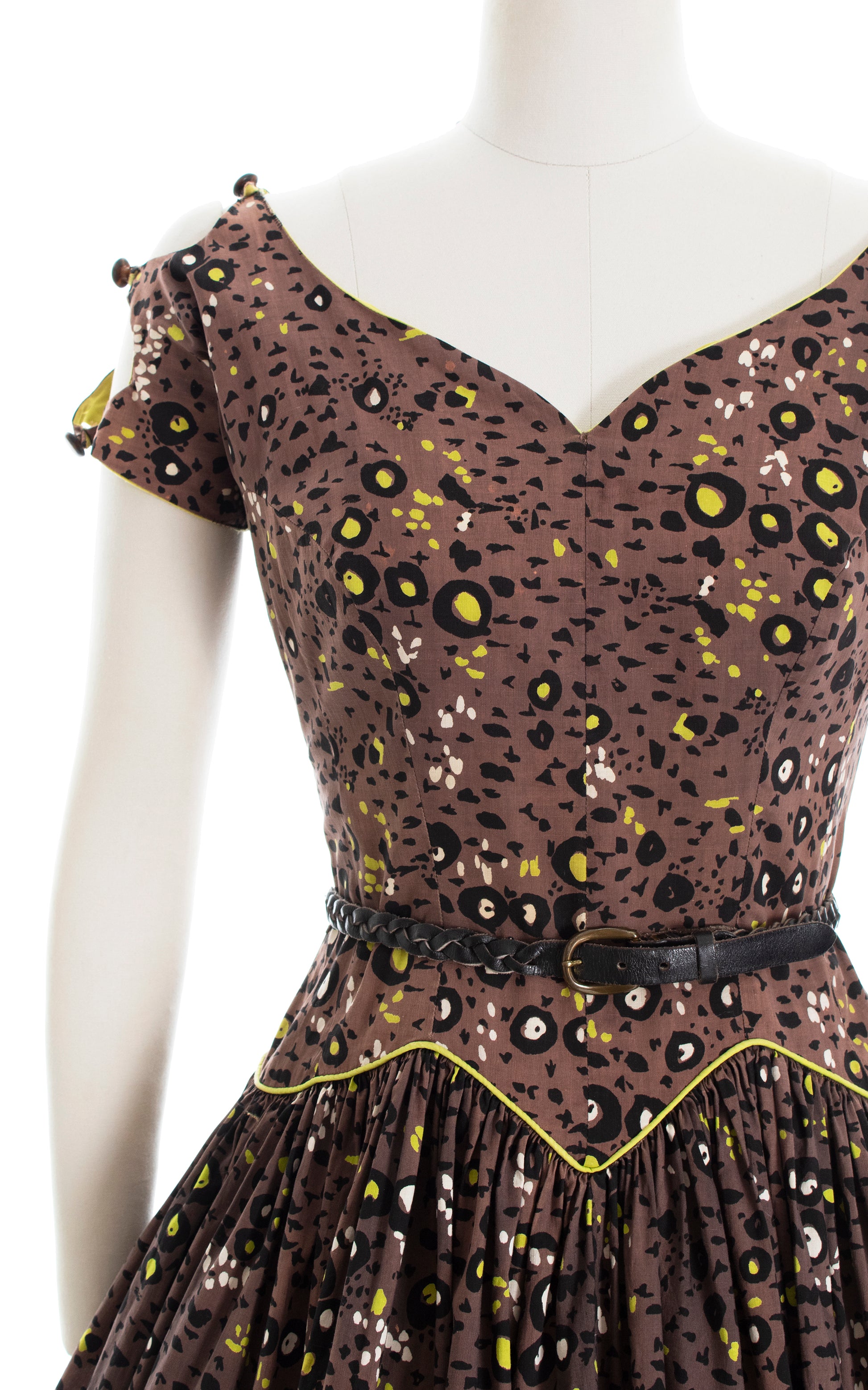 Vintage 50 1950s Leopard Print Cotton Dress Birthday Life Vintage