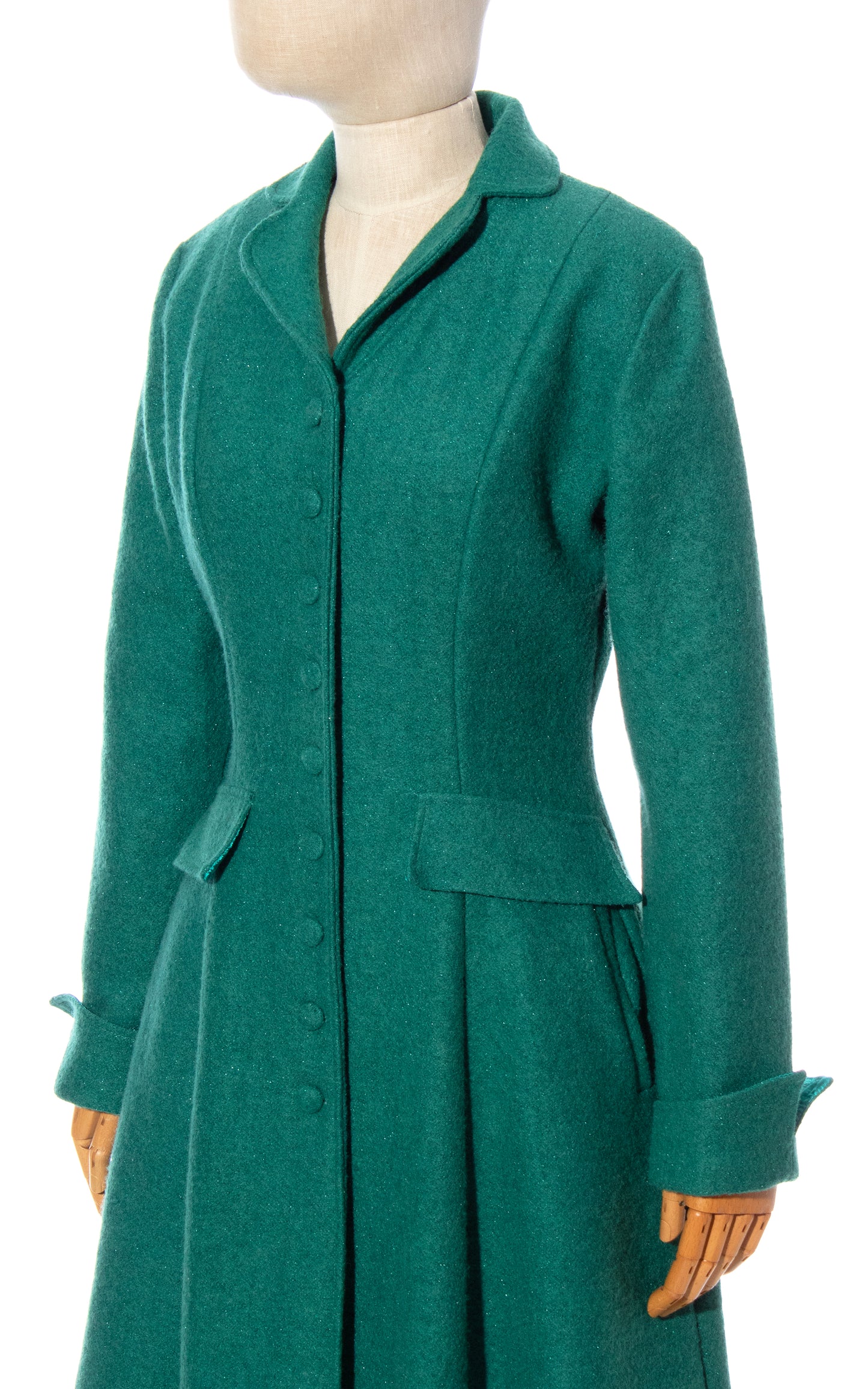 Vintage Style MODERN 1950s Style Tatyana Metallic Green Princess Coat Birthday Life Vintage