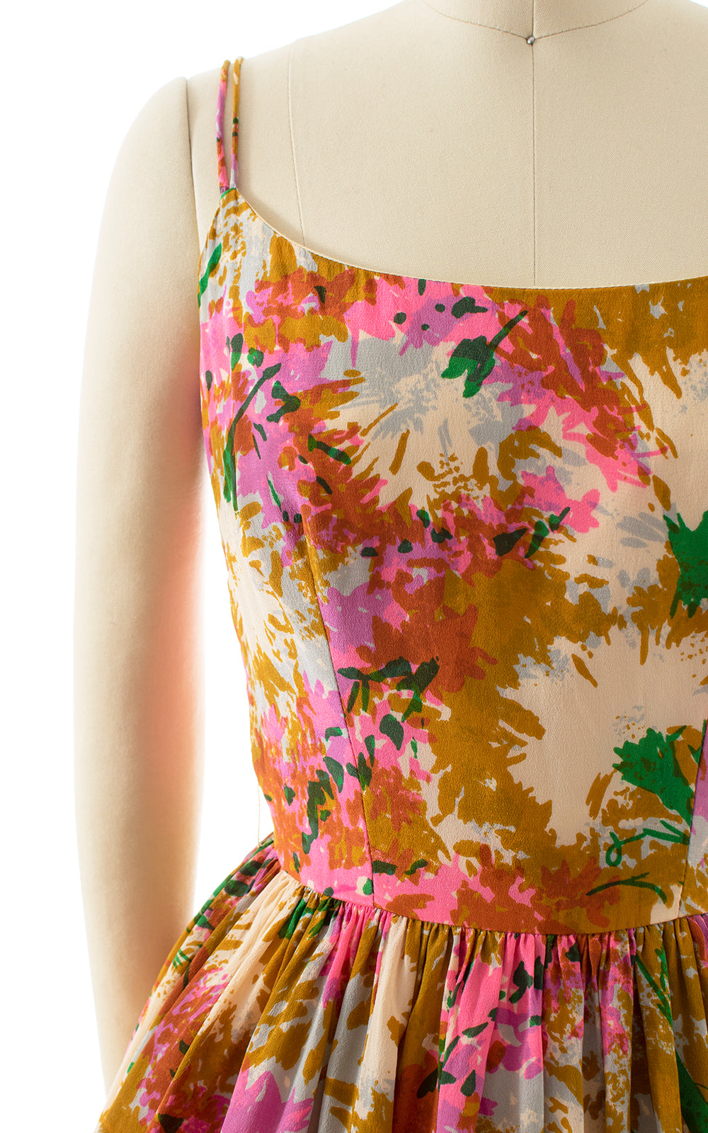 1960s Floral Silk Sundress | x-small