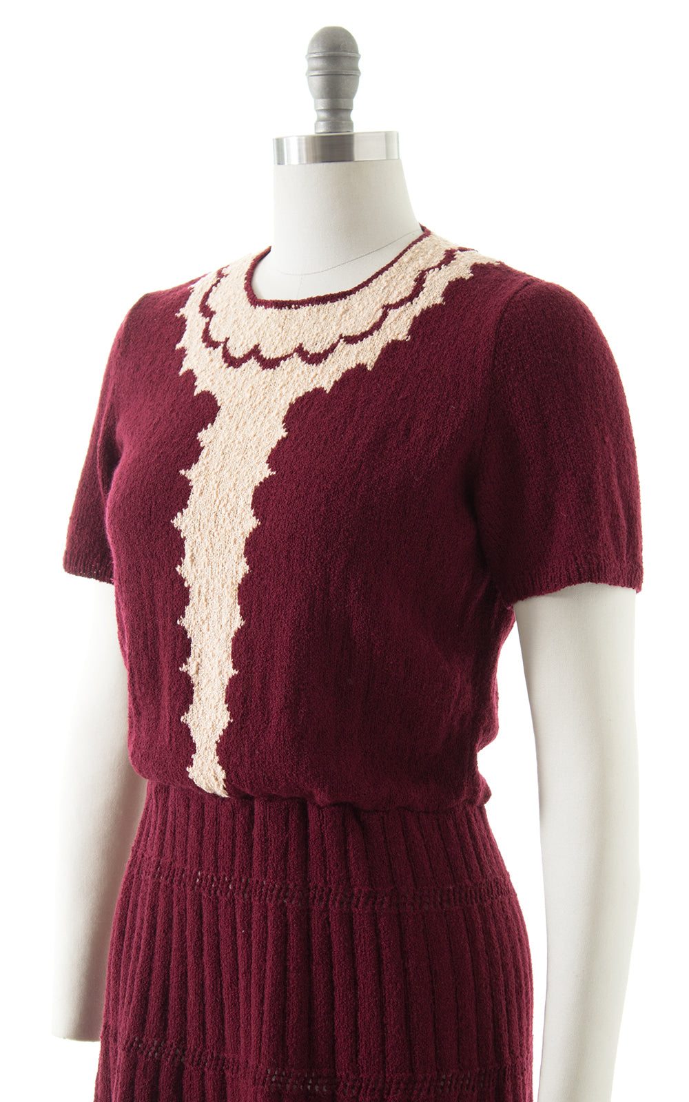 1950s Metallic Scalloped Knit Wool Sweater Dress BirthdayLifeVintage