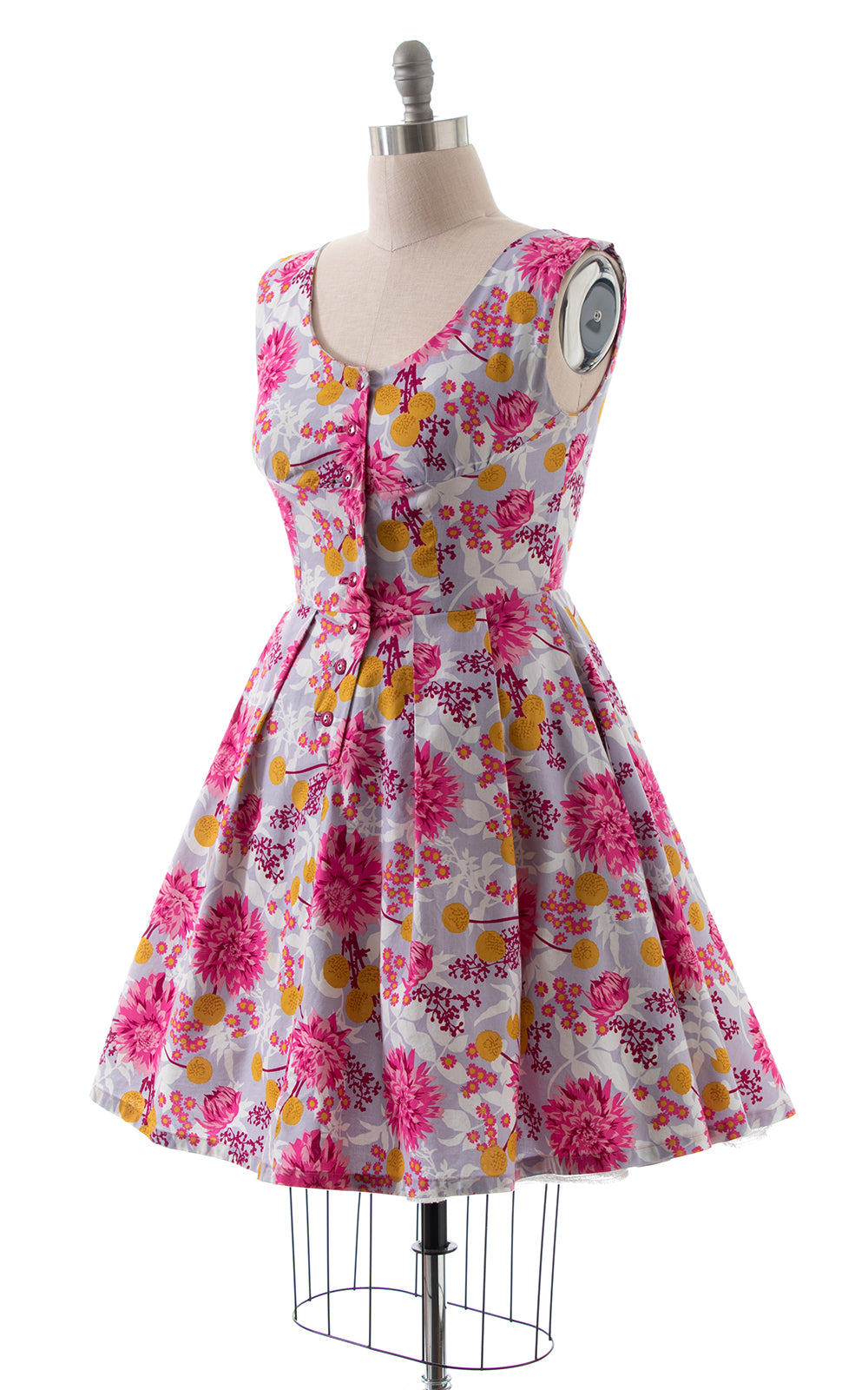 Modern 1950s Style Floral Cotton Shirtwaist Sundress BirthdayLifeVintage