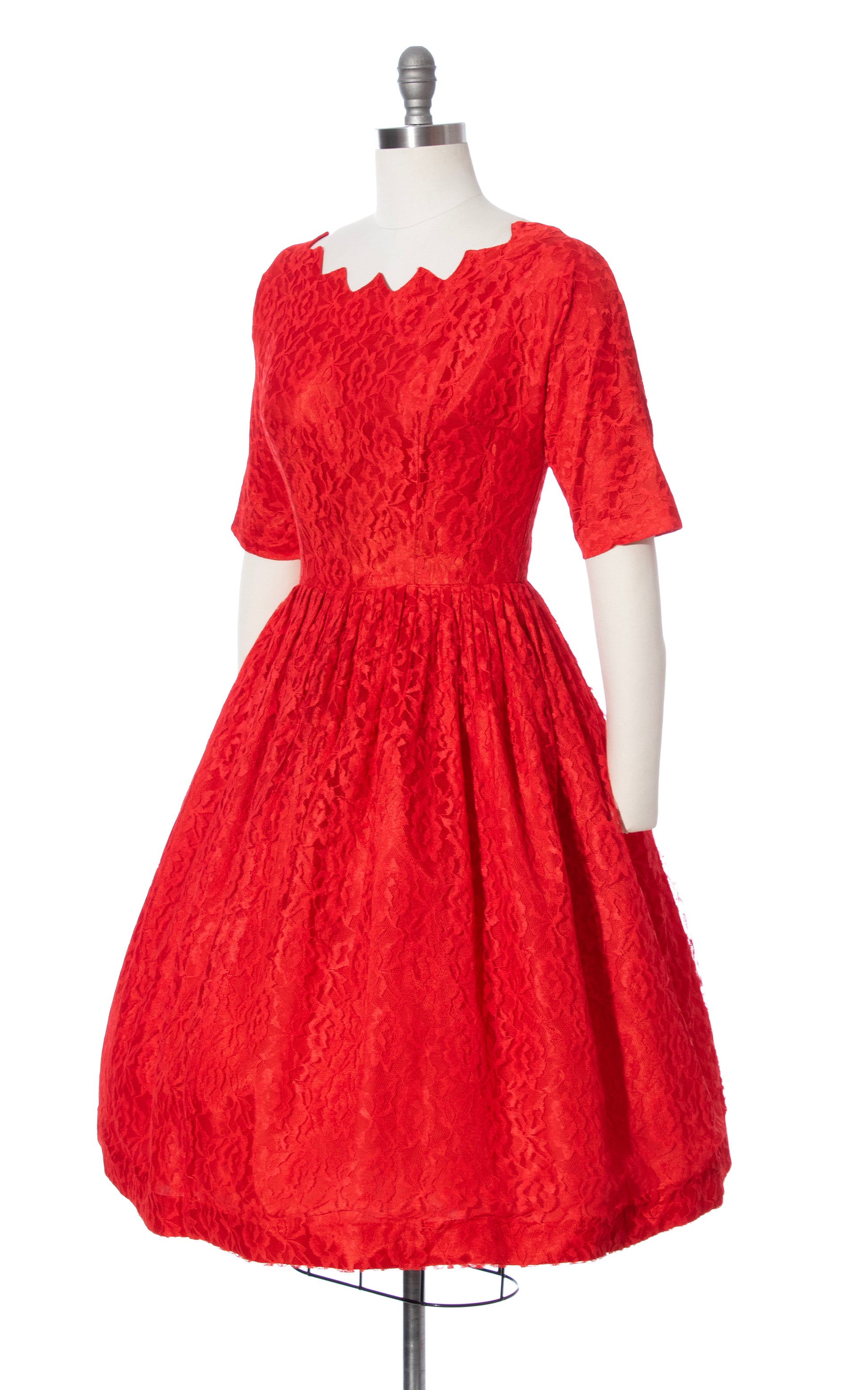 1950s Zig Zag Red Lace Party Dress | medium Birthday Life Vintage 1950s Zig Zag Red Lace Party Dress | medium Birthday Life Vintage