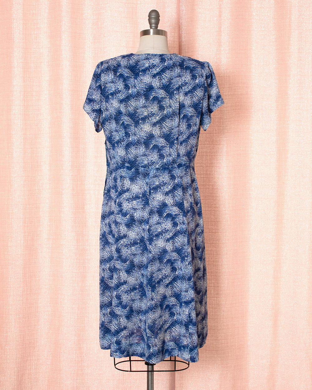 [AS-IS] 1940s Rayon Brushstroke Printed Dress | large