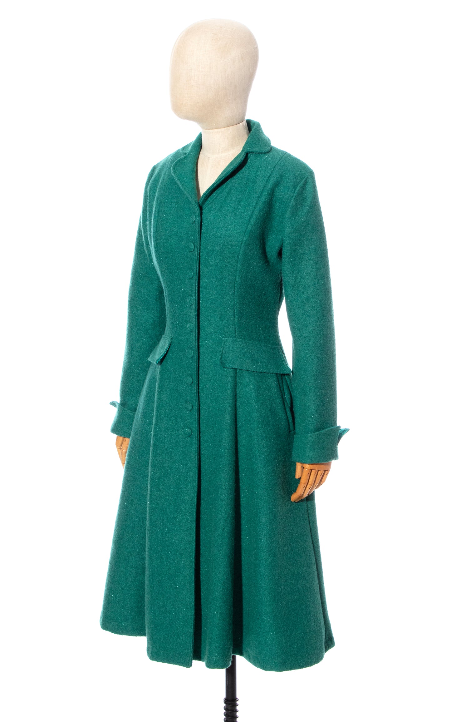 Vintage Style MODERN 1950s Style Tatyana Metallic Green Princess Coat Birthday Life Vintage